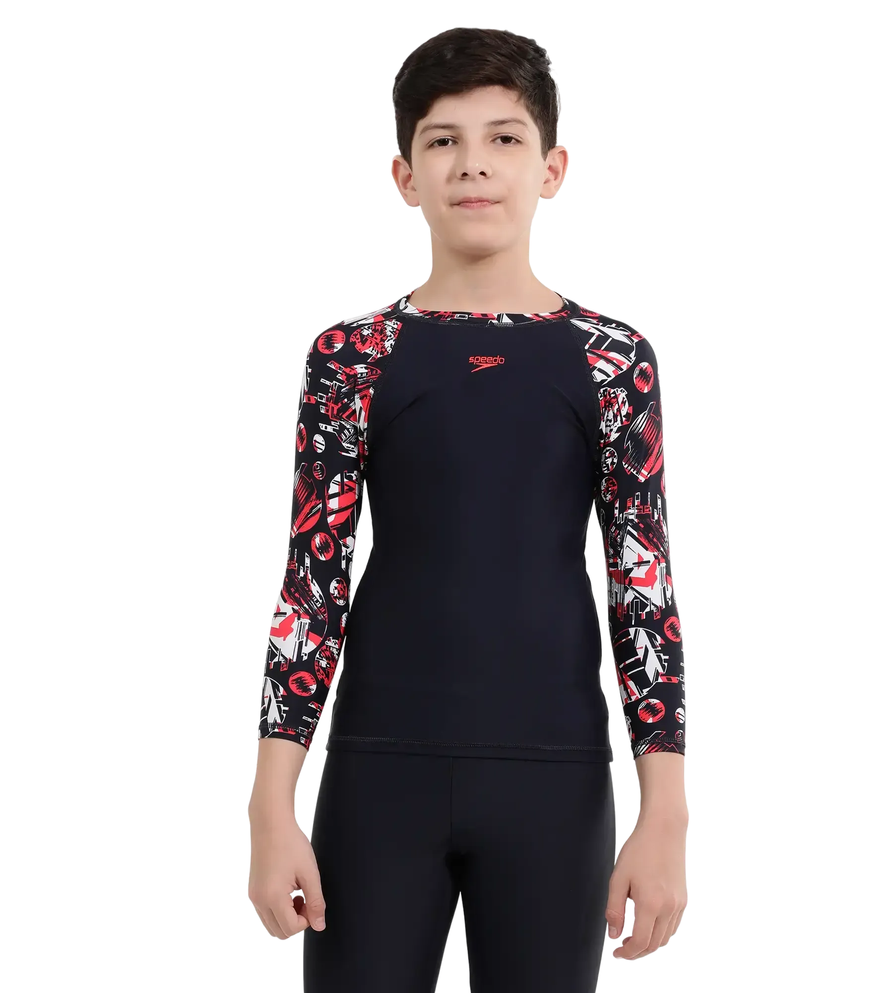 Boy's Endurance 10 Glitchamp Long Sleeve Suntop - True Navy & Lava Red - Image 2