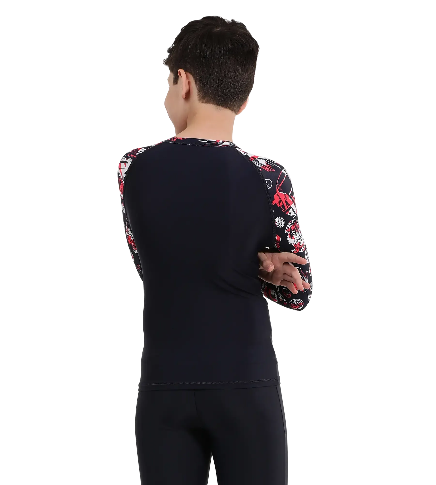 Boy's Endurance 10 Glitchamp Long Sleeve Suntop - True Navy & Lava Red - Image 9