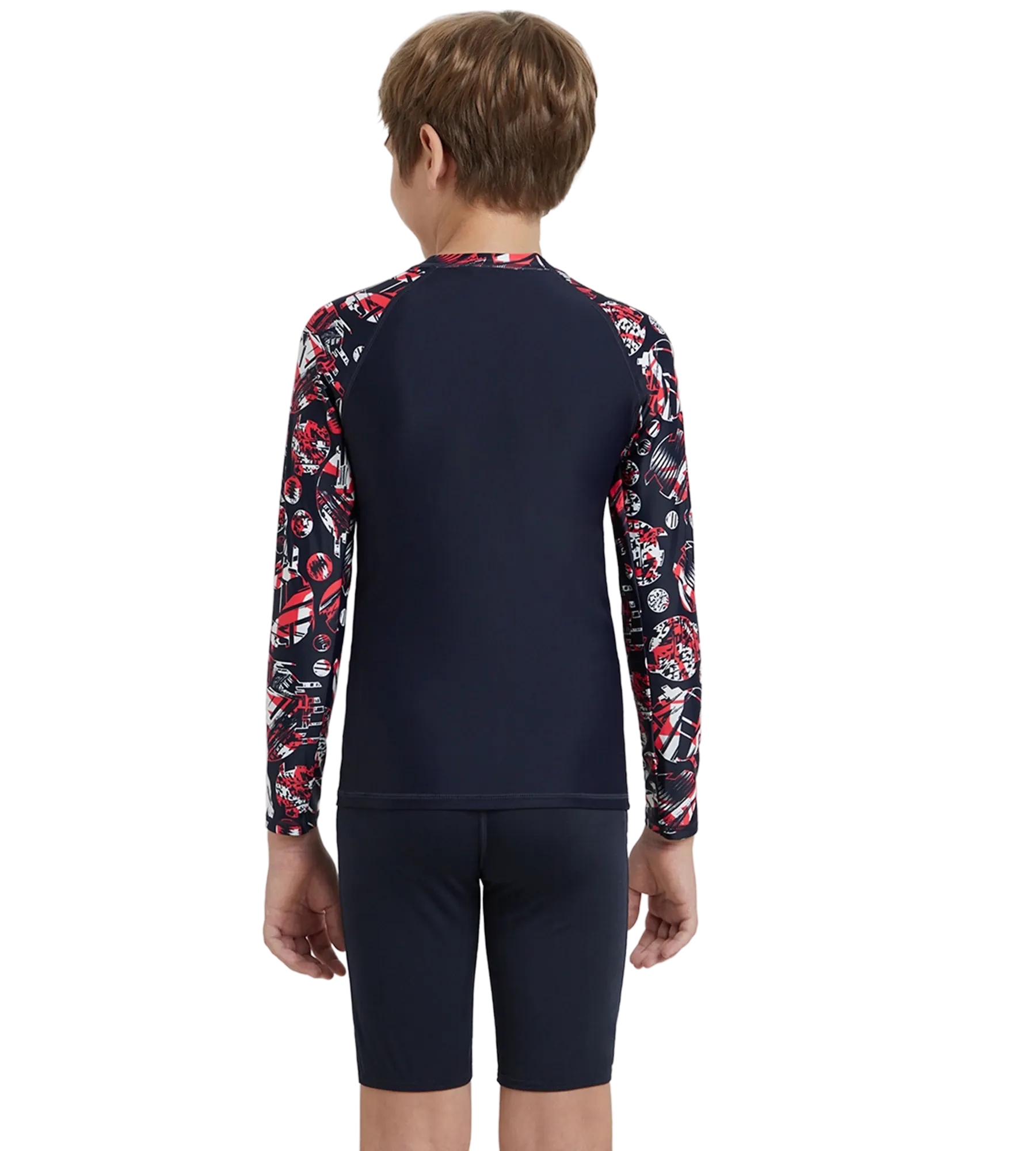 Boy's Endurance 10 Glitchamp Long Sleeve Suntop - True Navy & Lava Red - Image 8