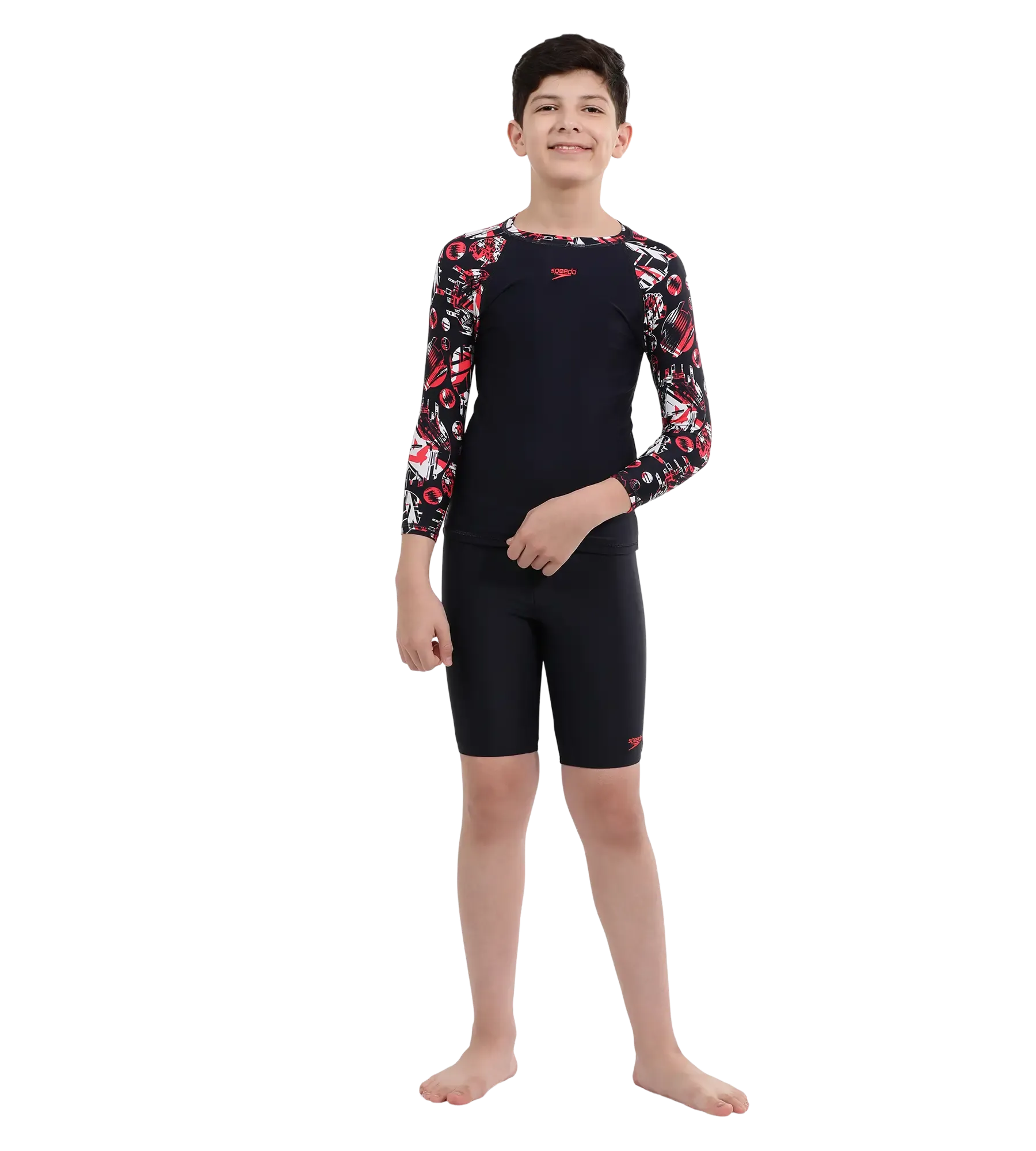 Boy's Endurance 10 Glitchamp Long Sleeve Suntop - True Navy & Lava Red - Image 10