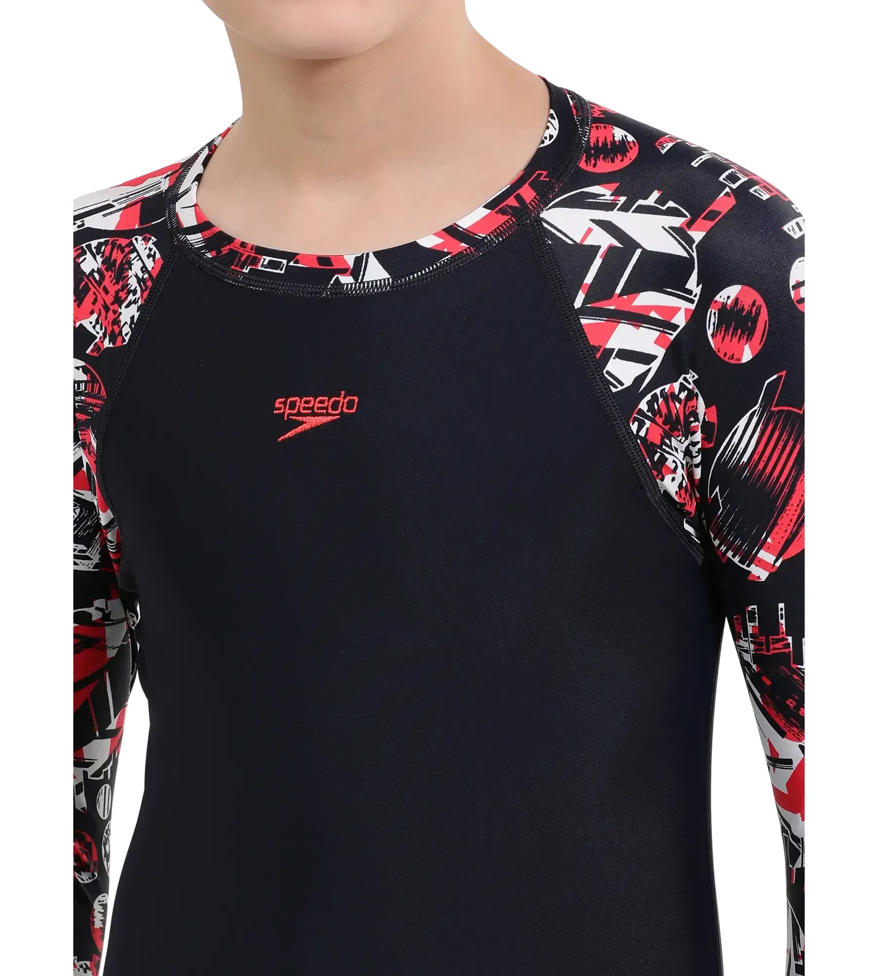 Boy's Endurance 10 Glitchamp Long Sleeve Suntop - True Navy & Lava Red - Image 12