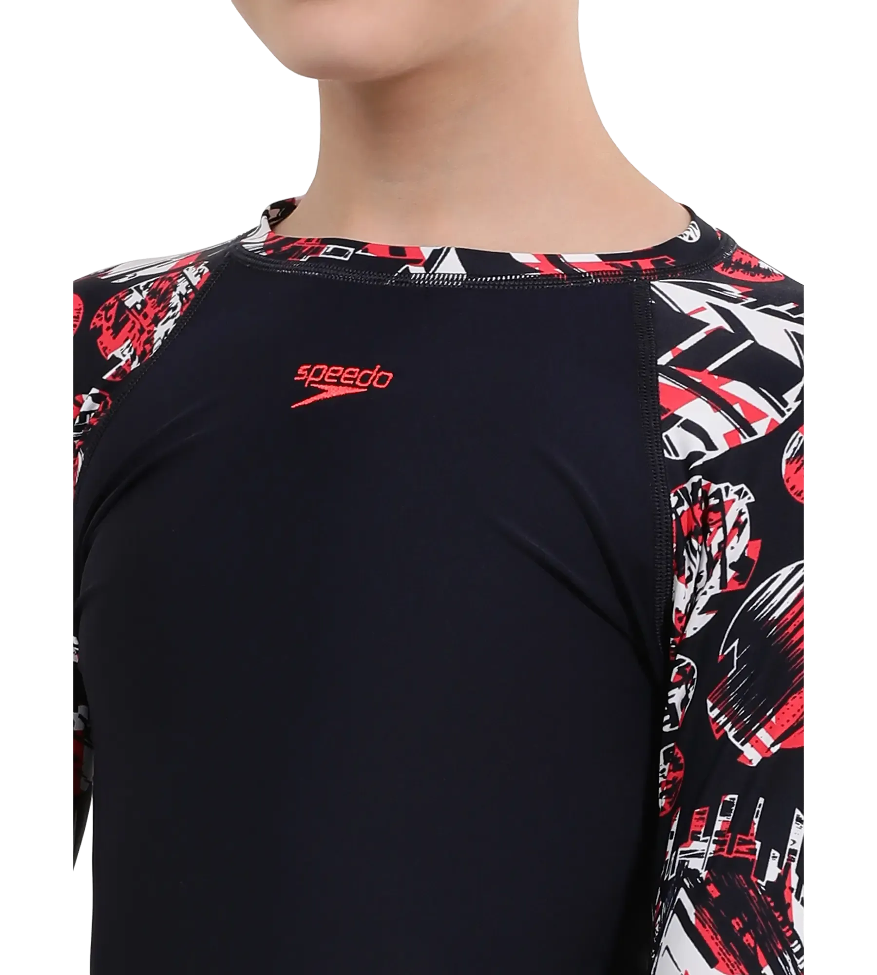 Boy's Endurance 10 Glitchamp Long Sleeve Suntop - True Navy & Lava Red - Image 14
