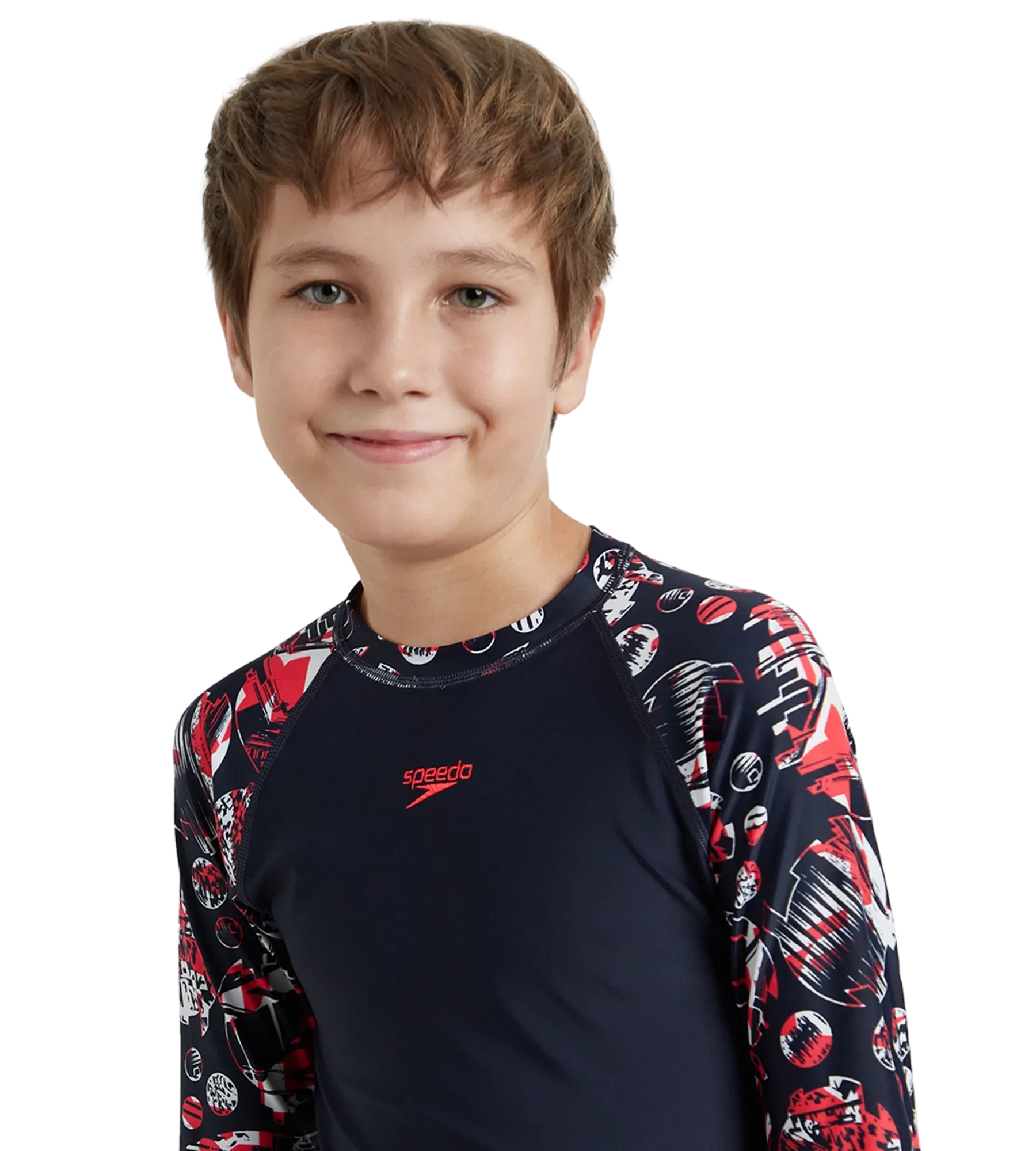 Boy's Endurance 10 Glitchamp Long Sleeve Suntop - True Navy & Lava Red - Image 16