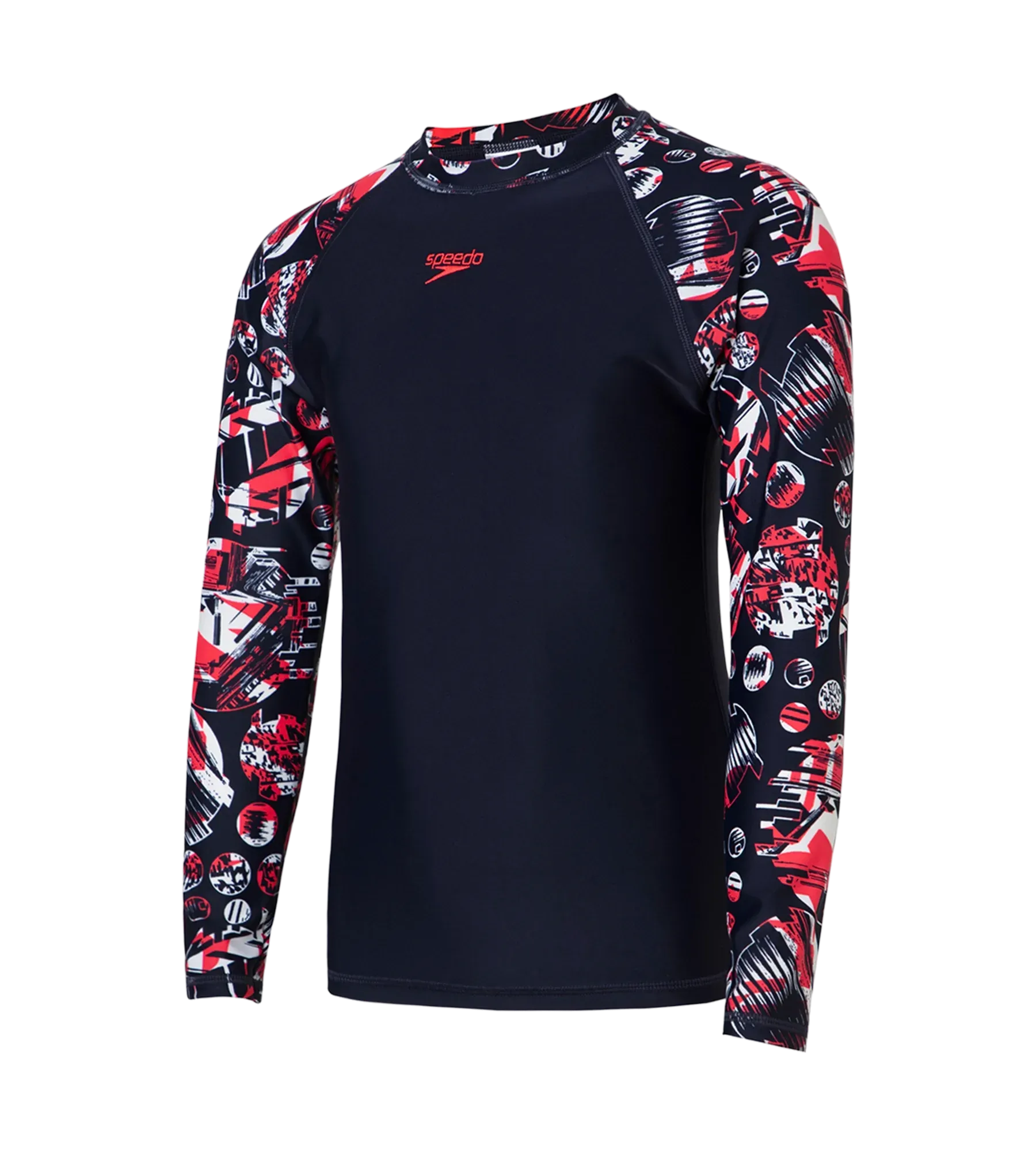 Boy's Endurance 10 Glitchamp Long Sleeve Suntop - True Navy & Lava Red - Image 17