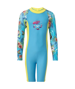 Girl's Endura Brite All In One Kneesuit - Picton Blue. Hyper Yellow & White