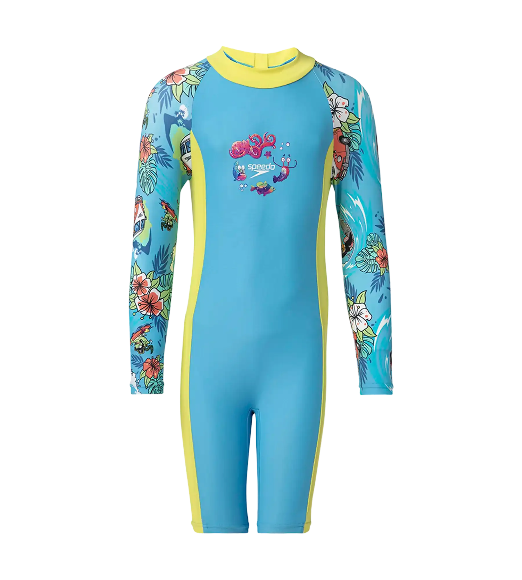 Girl's Endura Brite All In One Kneesuit - Picton Blue. Hyper Yellow & White - Image 2