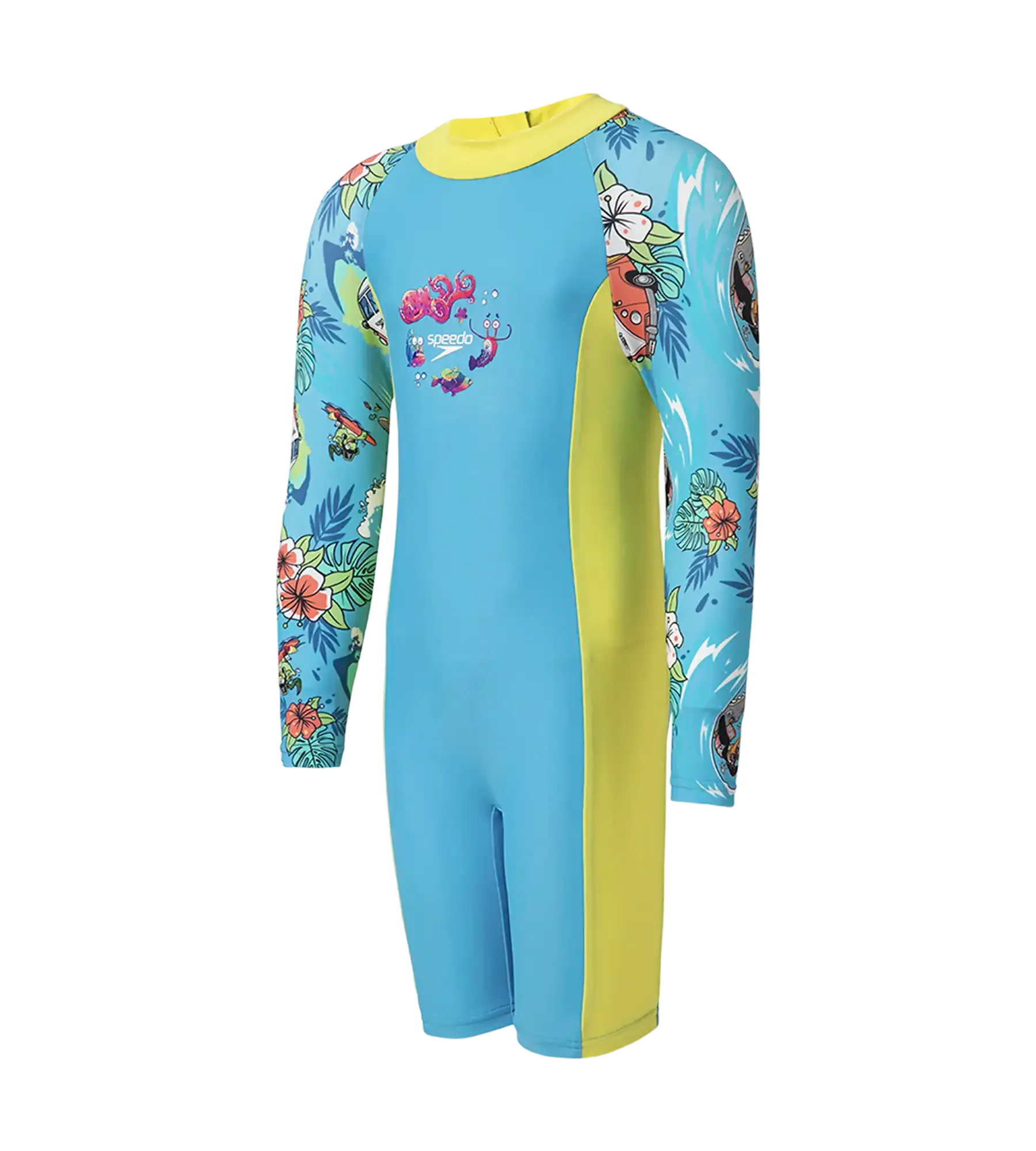 Girl's Endura Brite All In One Kneesuit - Picton Blue. Hyper Yellow & White - Image 3