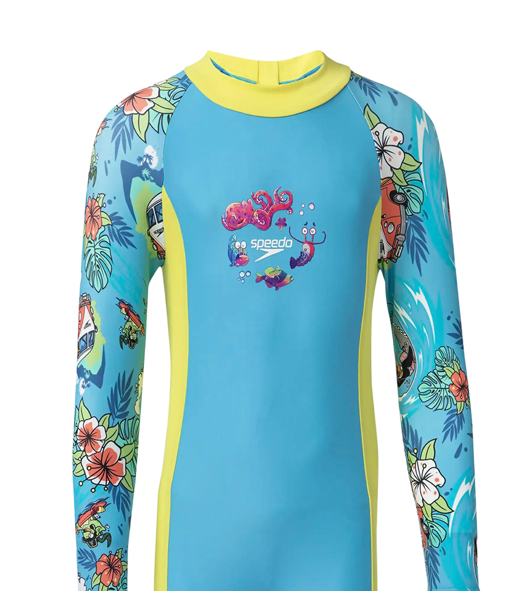 Girl's Endura Brite All In One Kneesuit - Picton Blue. Hyper Yellow & White - Image 5