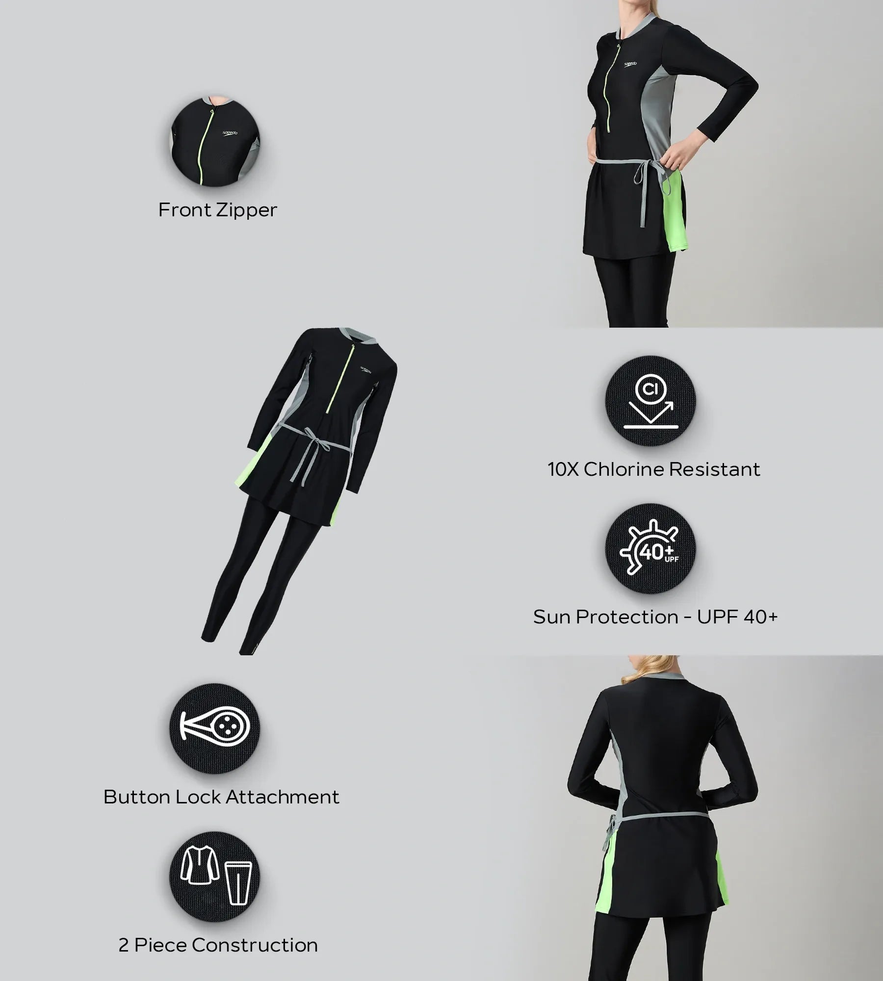 Women's Endurance10 Two Piece Closedback Full Body Suit - Black. Monument & Pale Clover - Image 2