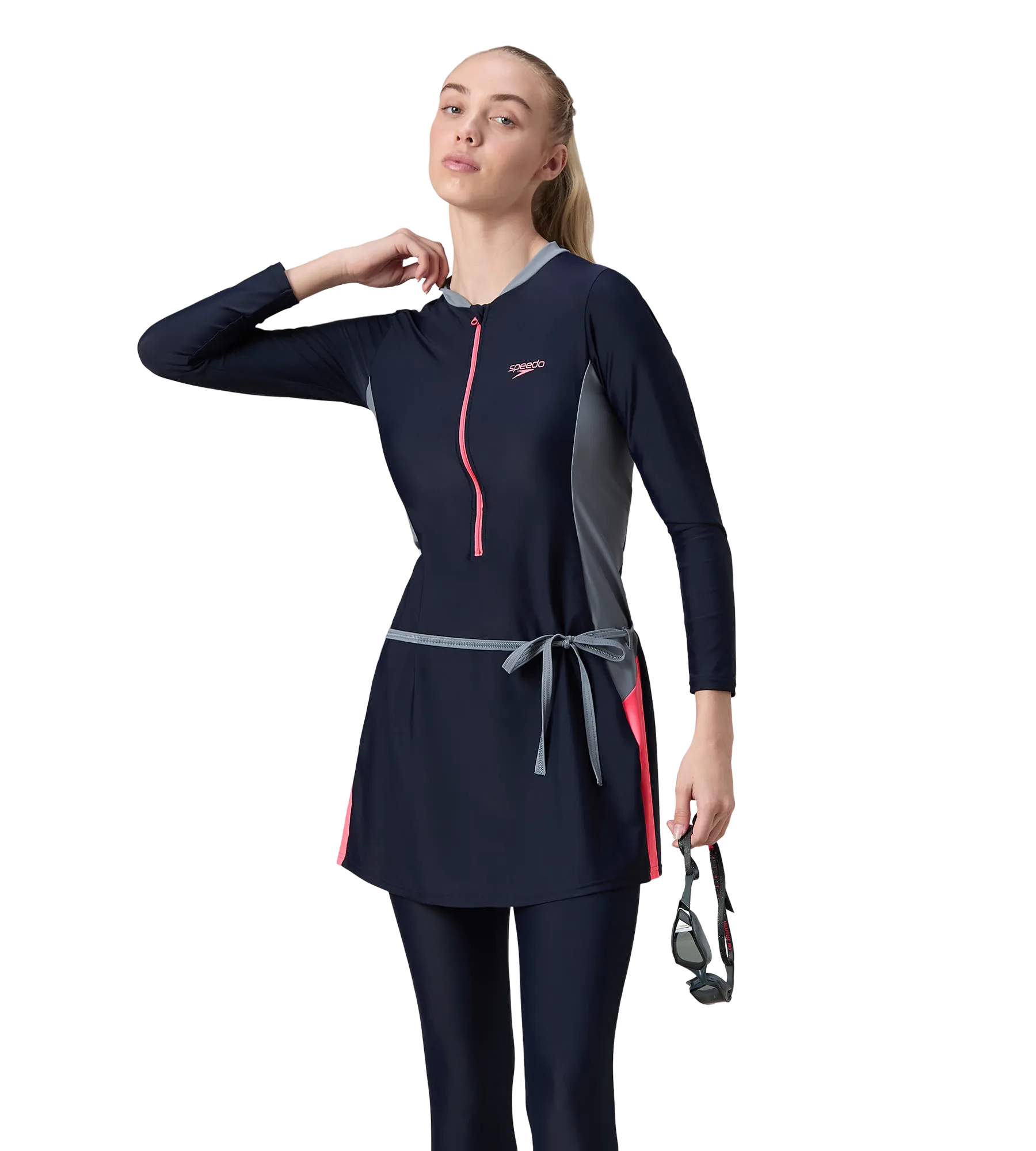 Women's Endurance10 Two Piece Closedback Full Body Suit - Navy. Coin Grey & Pink Lemonade - Image 3