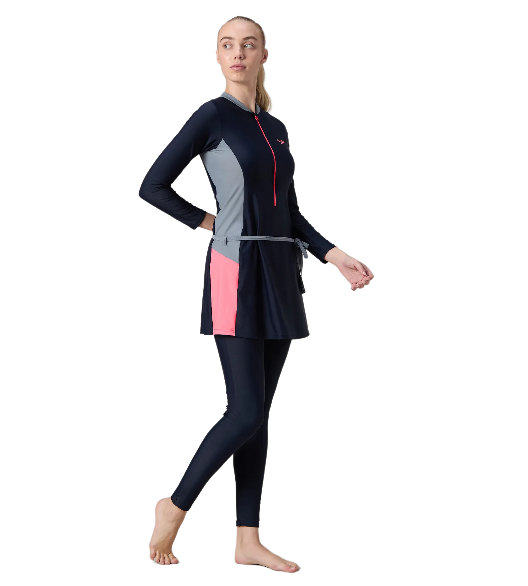 Women's Endurance10 Two Piece Closedback Full Body Suit - Navy. Coin Grey & Pink Lemonade - Image 4