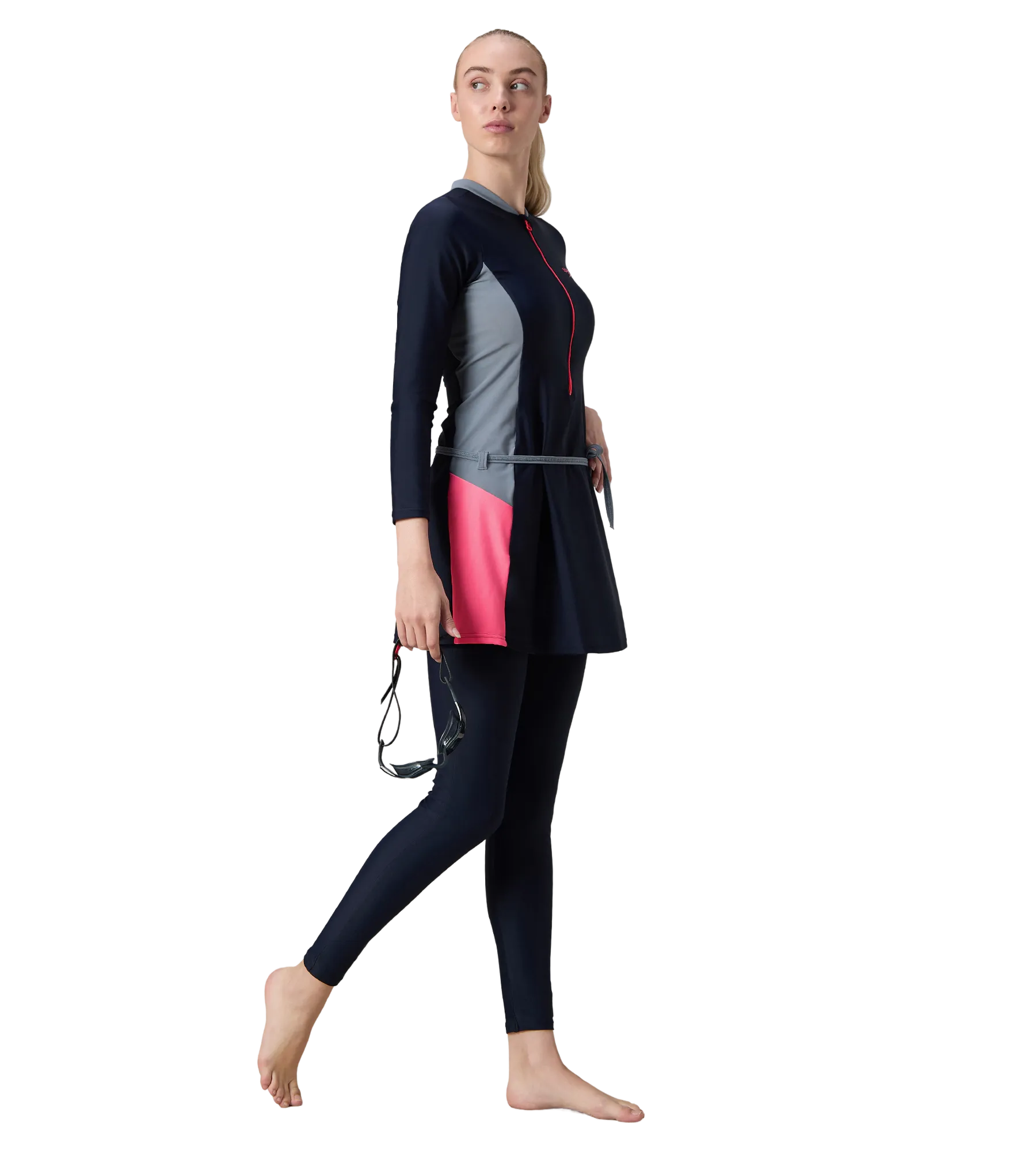 Women's Endurance10 Two Piece Closedback Full Body Suit - Navy. Coin Grey & Pink Lemonade - Image 6