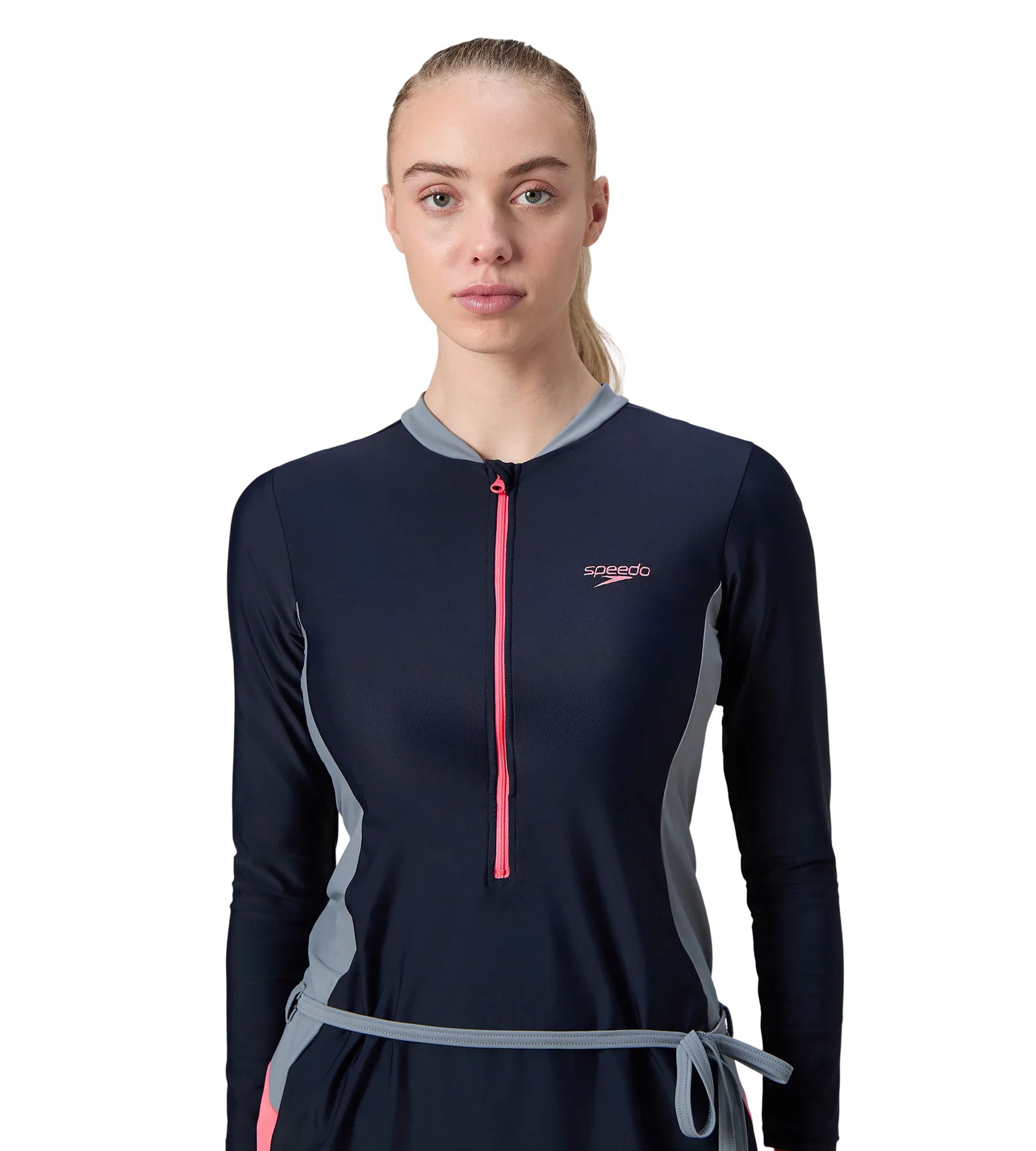 Women's Endurance10 Two Piece Closedback Full Body Suit - Navy. Coin Grey & Pink Lemonade - Image 7