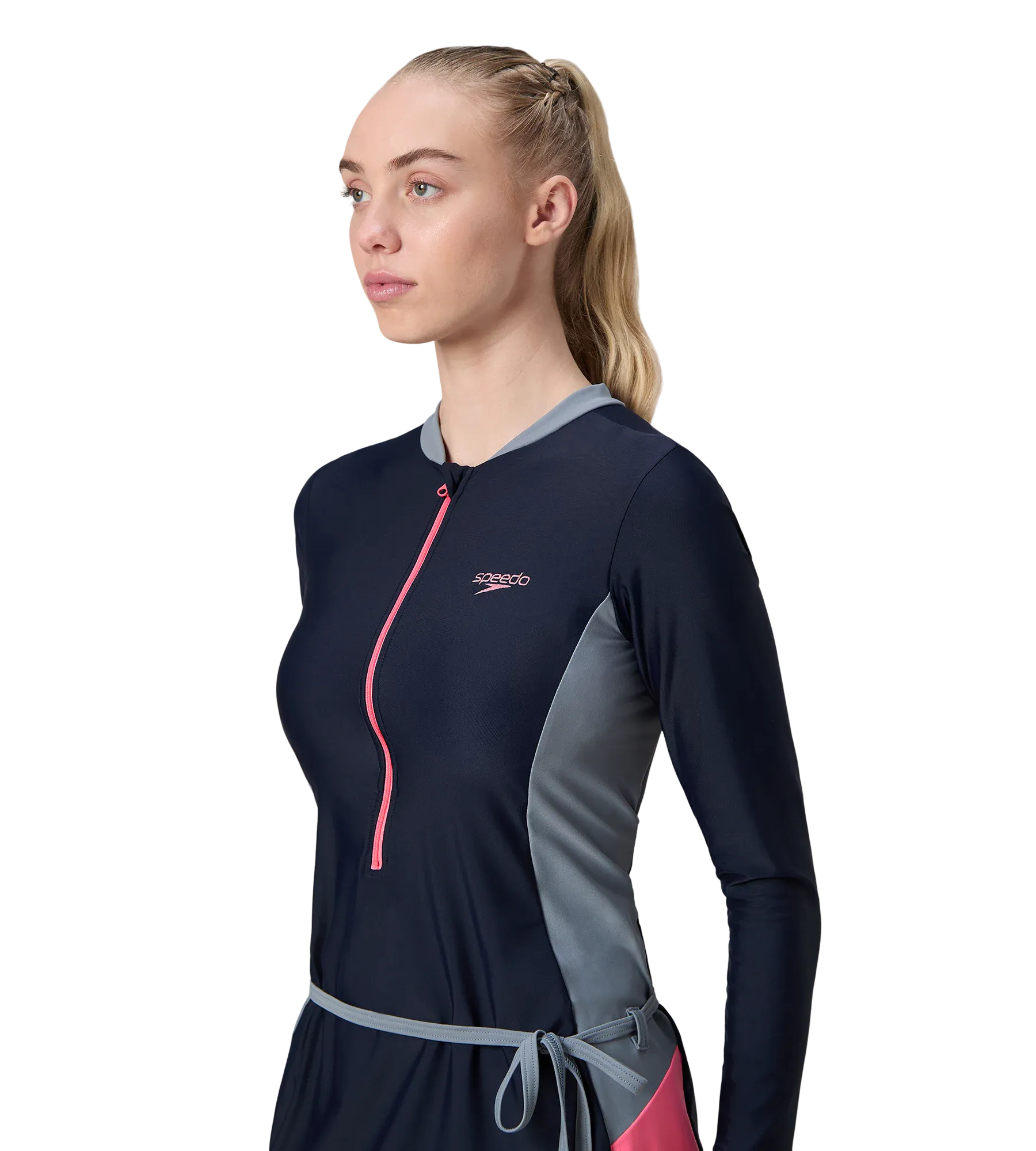Women's Endurance10 Two Piece Closedback Full Body Suit - Navy. Coin Grey & Pink Lemonade - Image 8