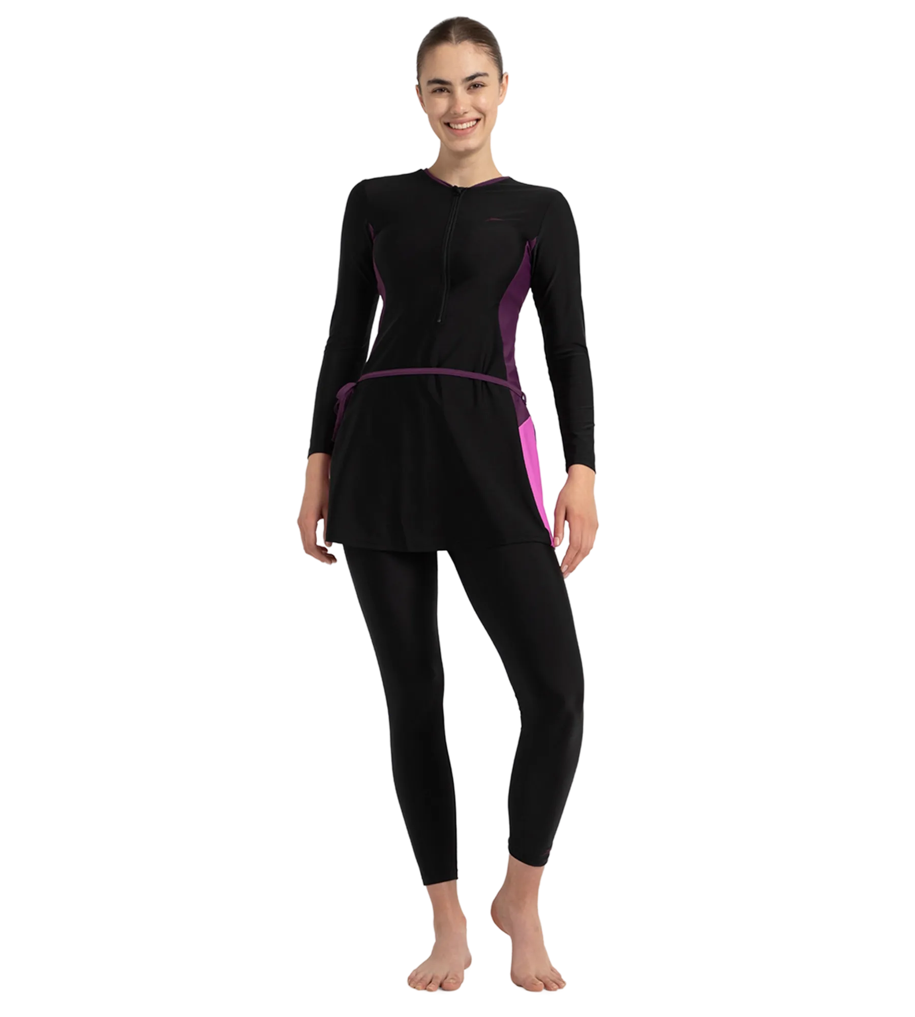 Women's Endurance10 Two Piece Closedback Full Body Suit - Black. Plum Dandy & Neon Violet - Image 2