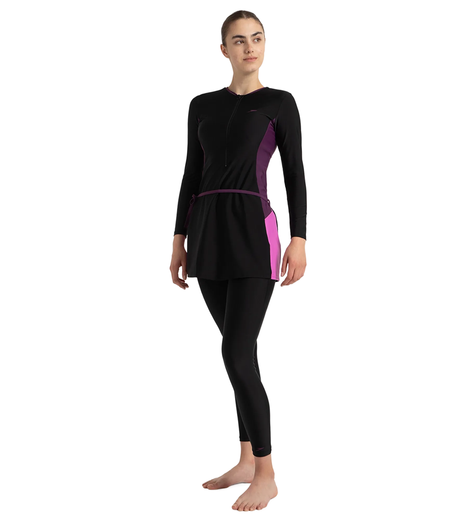 Women's Endurance10 Two Piece Closedback Full Body Suit - Black. Plum Dandy & Neon Violet - Image 3