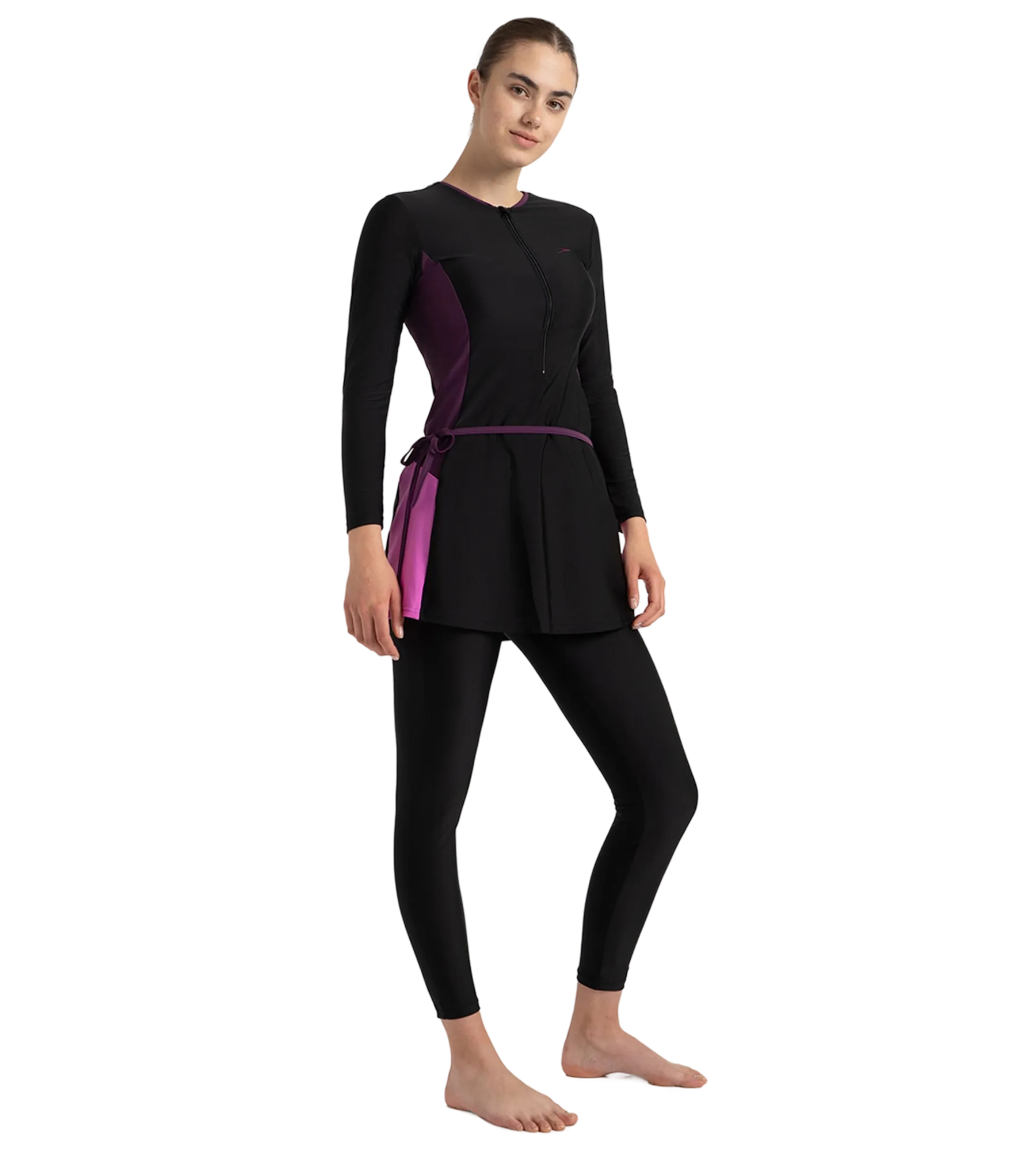 Women's Endurance10 Two Piece Closedback Full Body Suit - Black. Plum Dandy & Neon Violet - Image 4