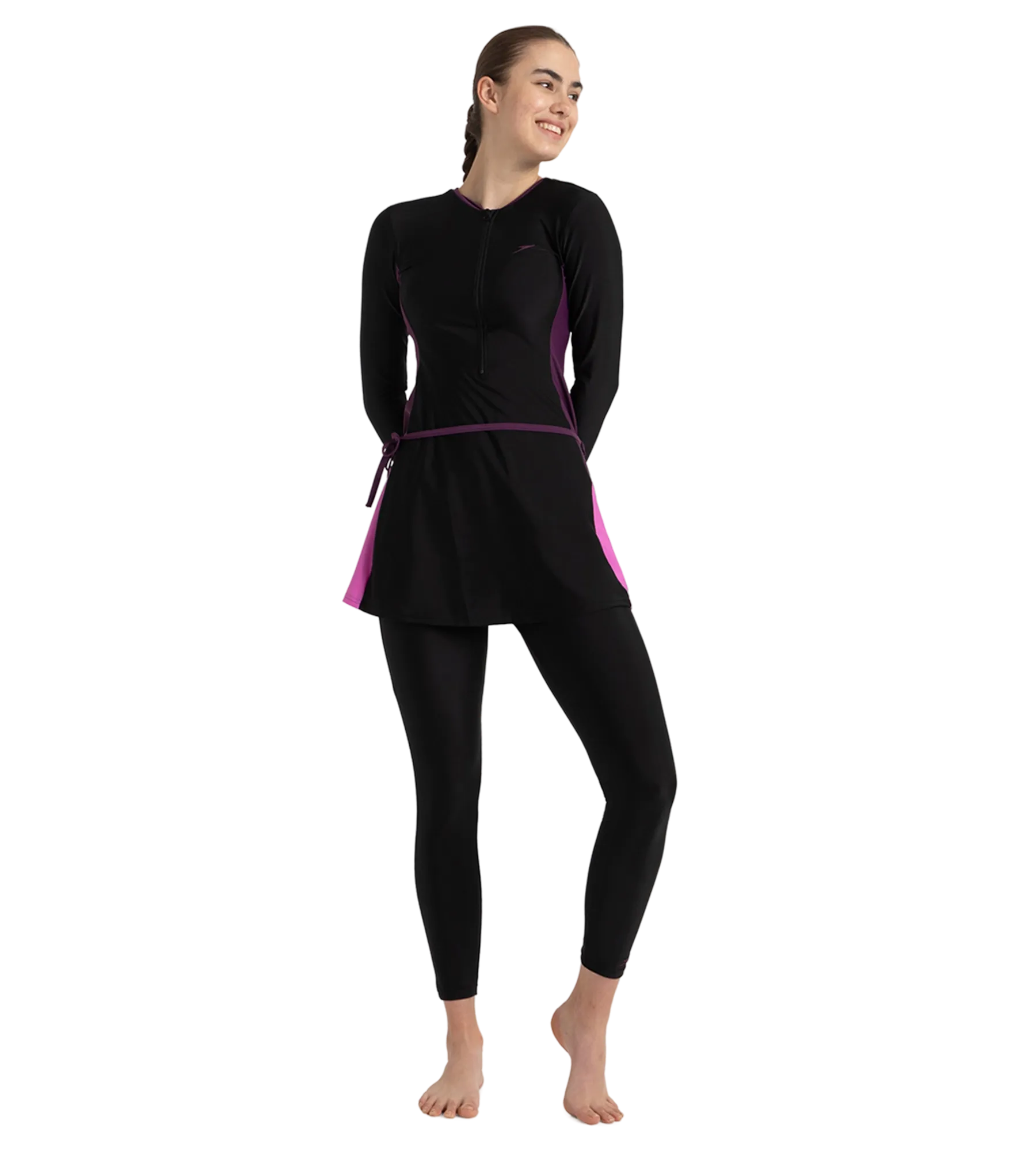 Women's Endurance10 Two Piece Closedback Full Body Suit - Black. Plum Dandy & Neon Violet - Image 6