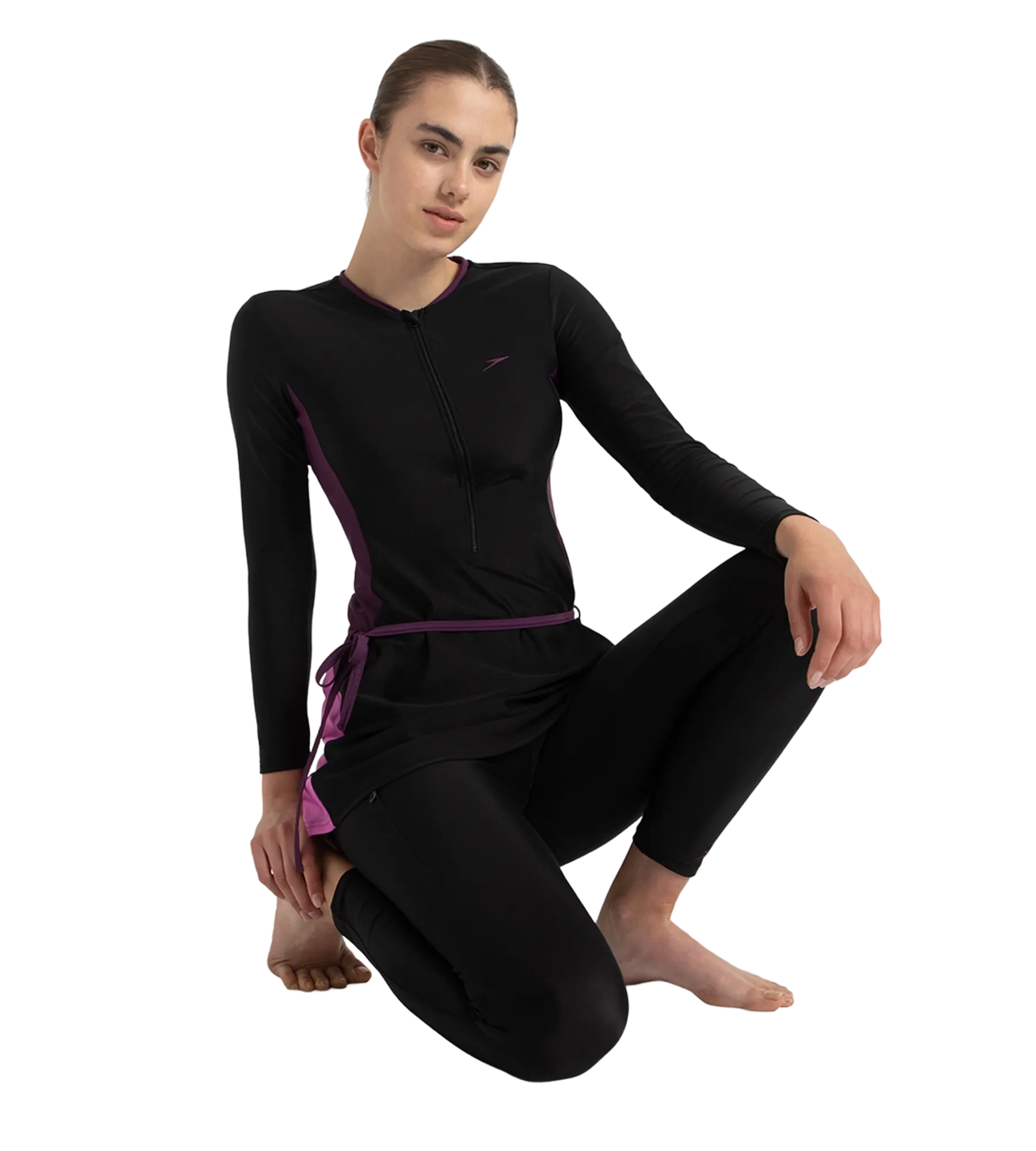 Women's Endurance10 Two Piece Closedback Full Body Suit - Black. Plum Dandy & Neon Violet - Image 7