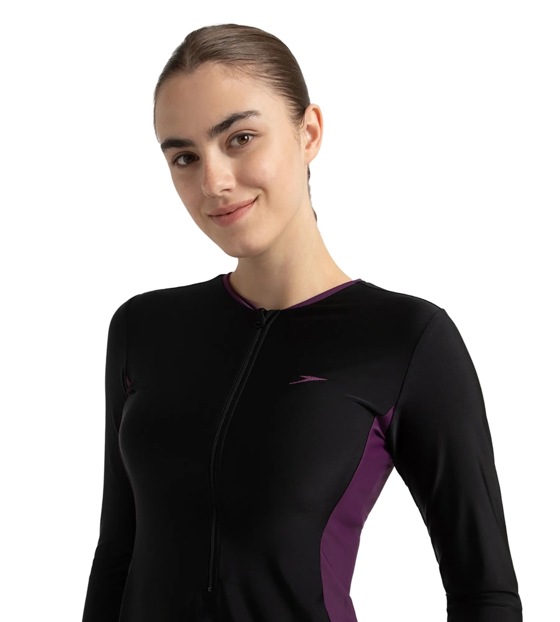 Women's Endurance10 Two Piece Closedback Full Body Suit - Black. Plum Dandy & Neon Violet - Image 8