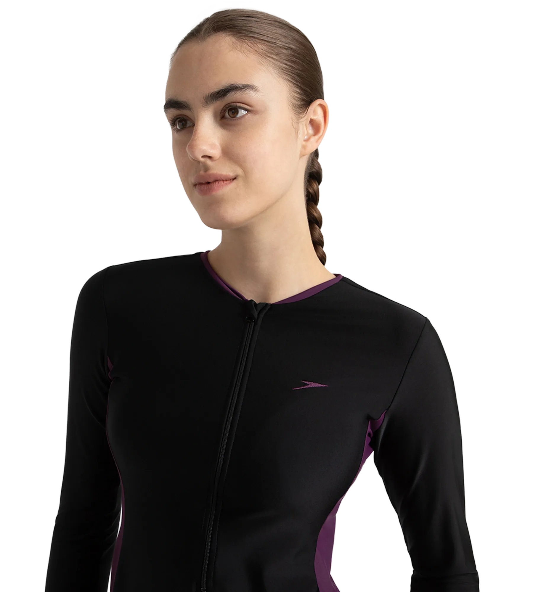 Women's Endurance10 Two Piece Closedback Full Body Suit - Black. Plum Dandy & Neon Violet - Image 9