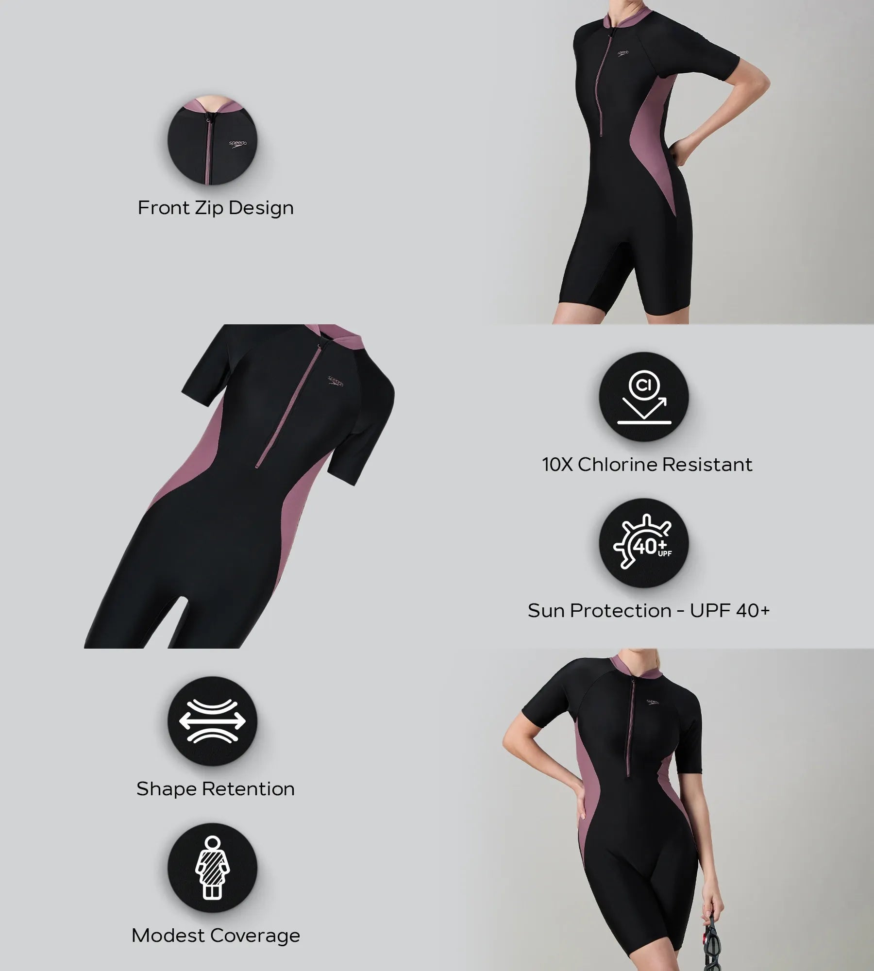 Women's Endurance10 Essential Panel Closedback Kneesuit - Black & Rum Raisin - Image 2