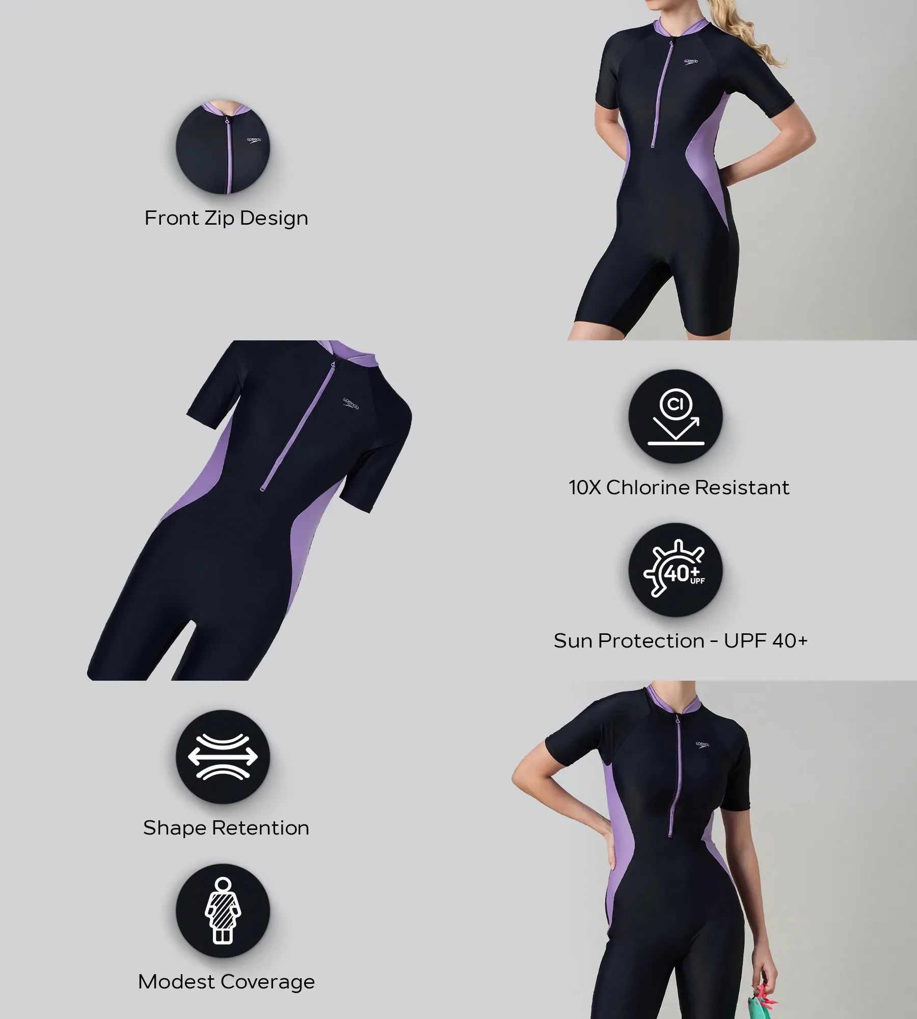 Women's Endurance10 Essential Panel Closedback Kneesuit - True Navy & Purple Mist - Image 2