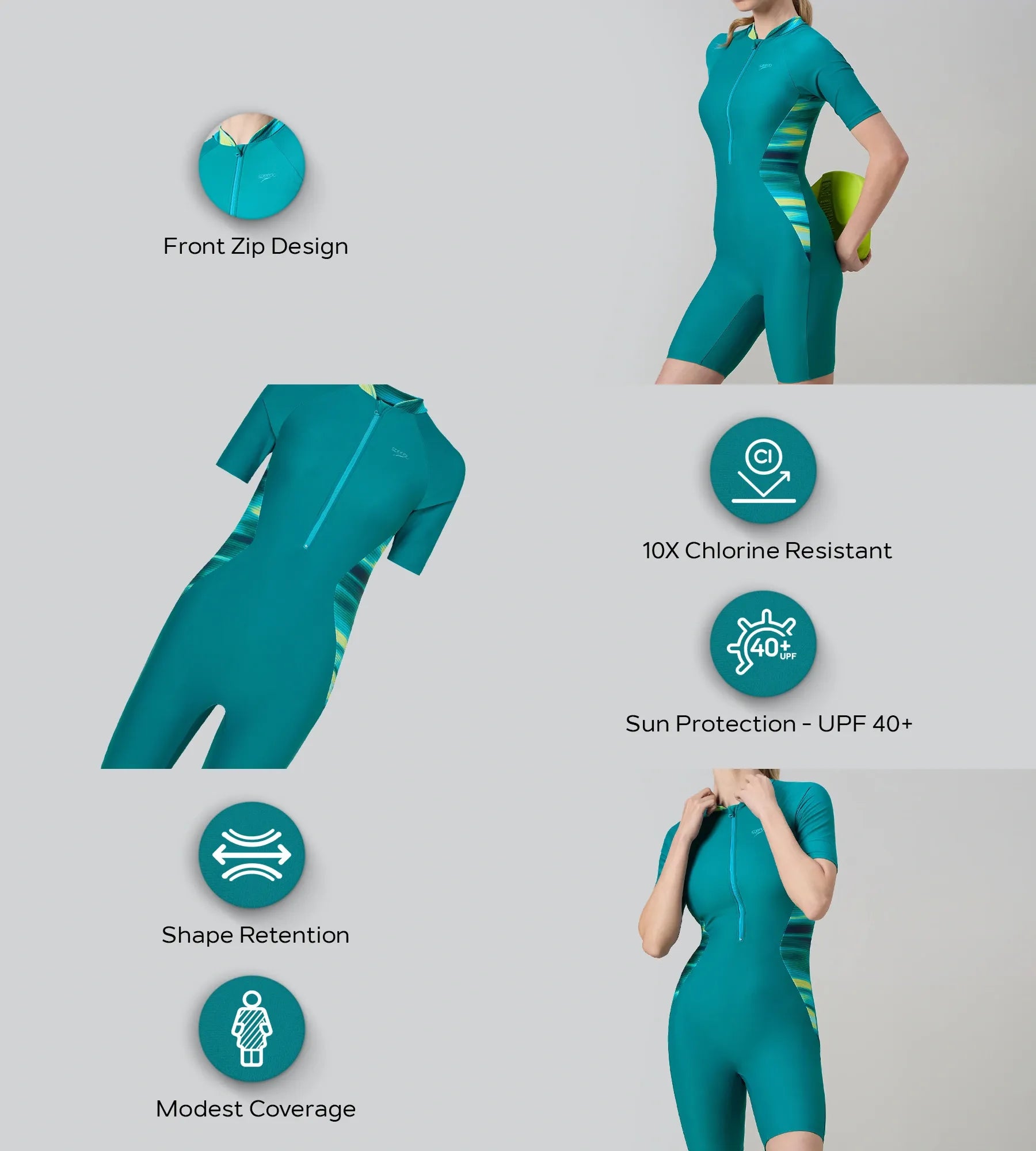 Women's Endurance10 Essential Splice Print Closedback Kneesuit - Kai Green & Mayan Blue - Image 2