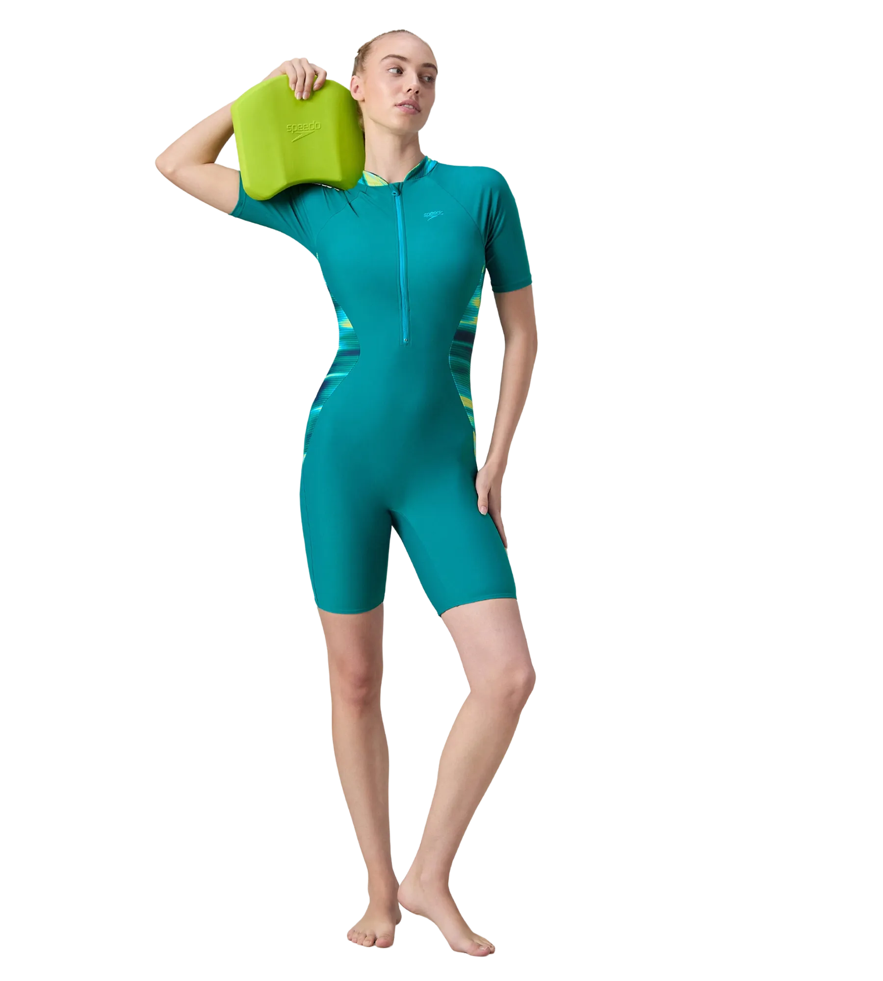 Women's Endurance10 Essential Splice Print Closedback Kneesuit - Kai Green & Mayan Blue - Image 6