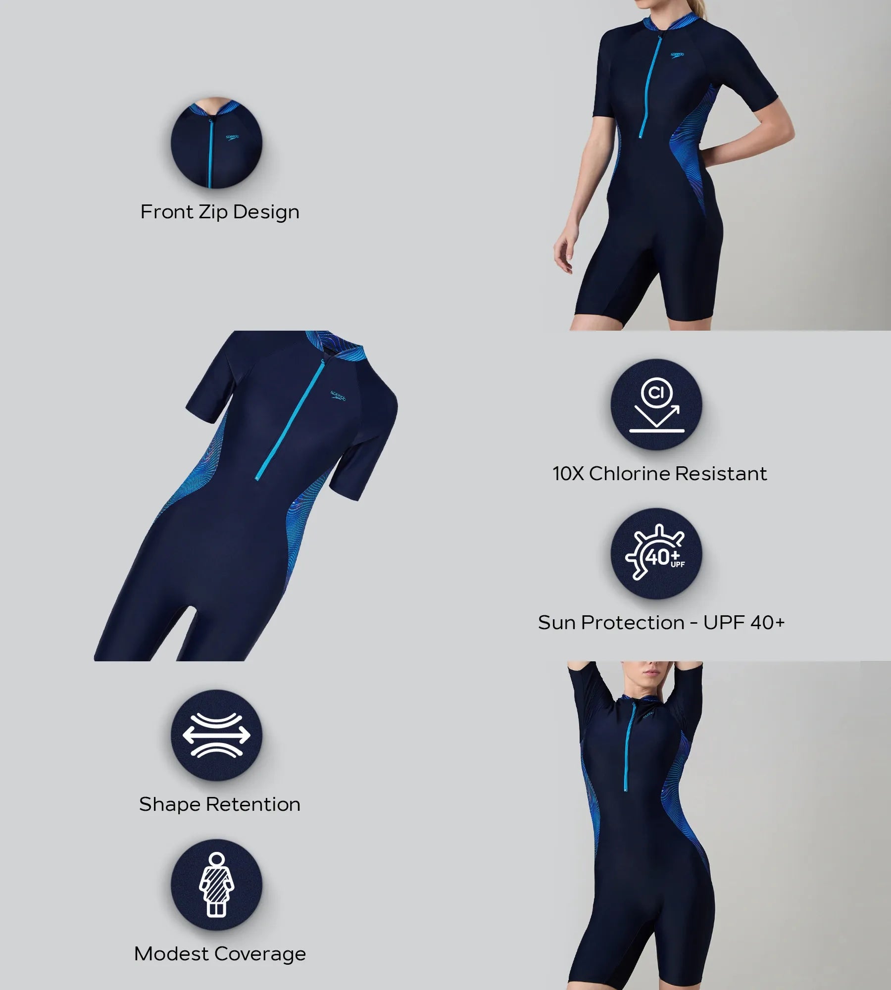 Women's Endurance10 Essential Splice Print Closedback Kneesuit - True Navy & Mayan Blue - Image 2