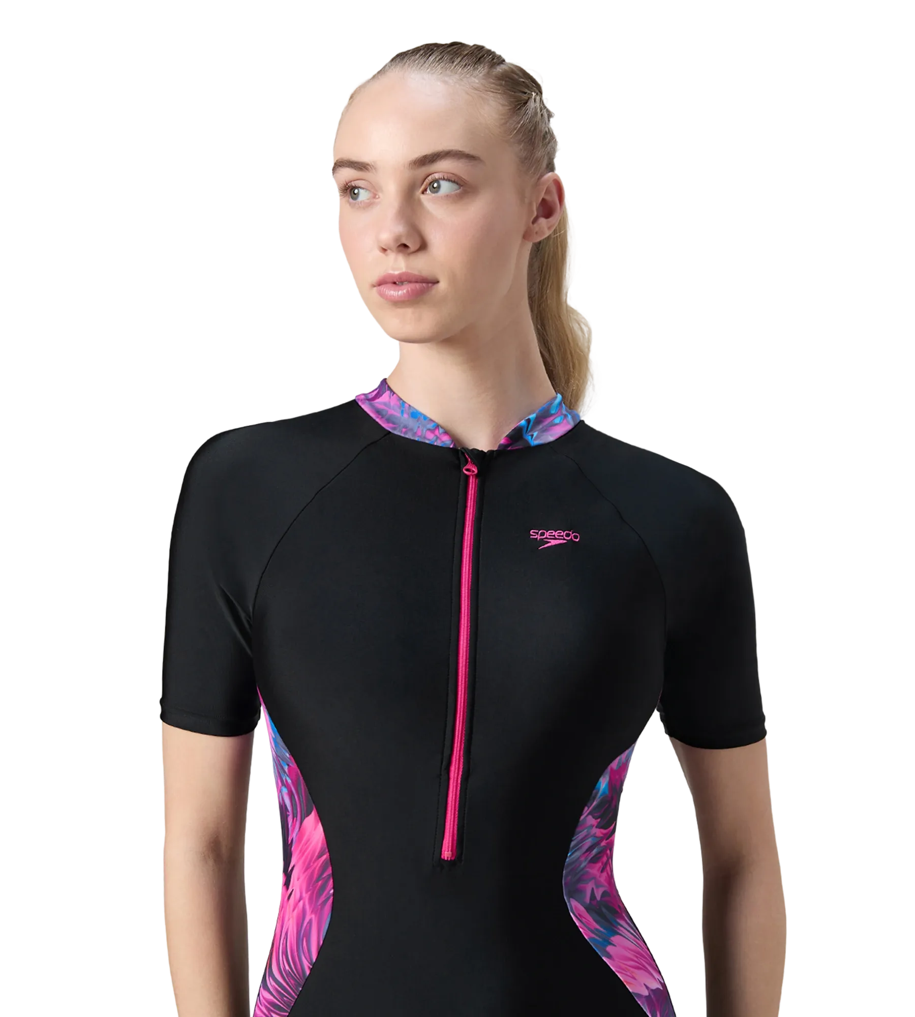 Women's Endurance10 Essential Splice Print Closedback Kneesuit - Black & Margarita Pink - Image 6