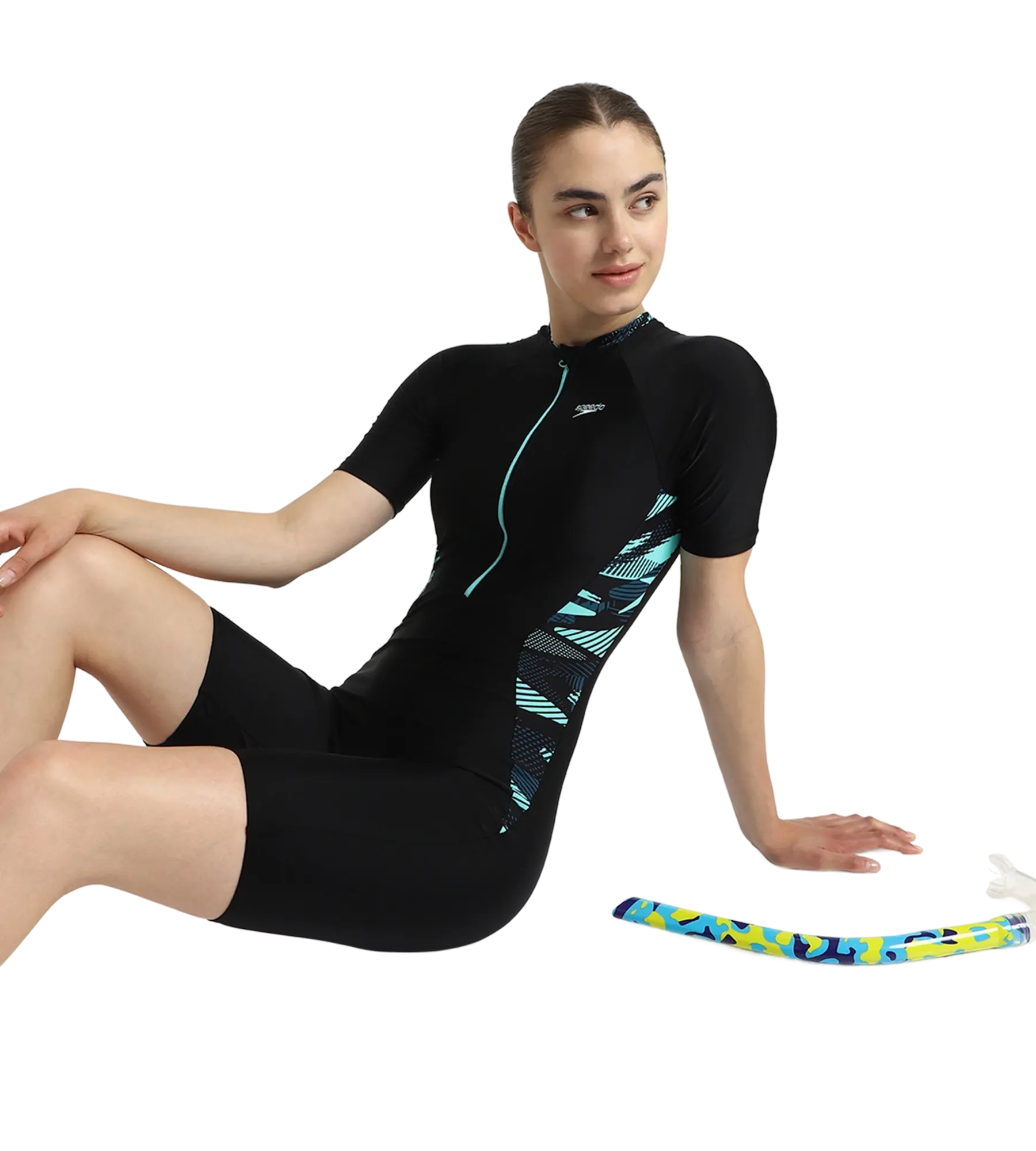Women's Endurance10 Essential Splice Print Closedback Kneesuit - Black. Dark Teal & Arctic Glass - Image 8