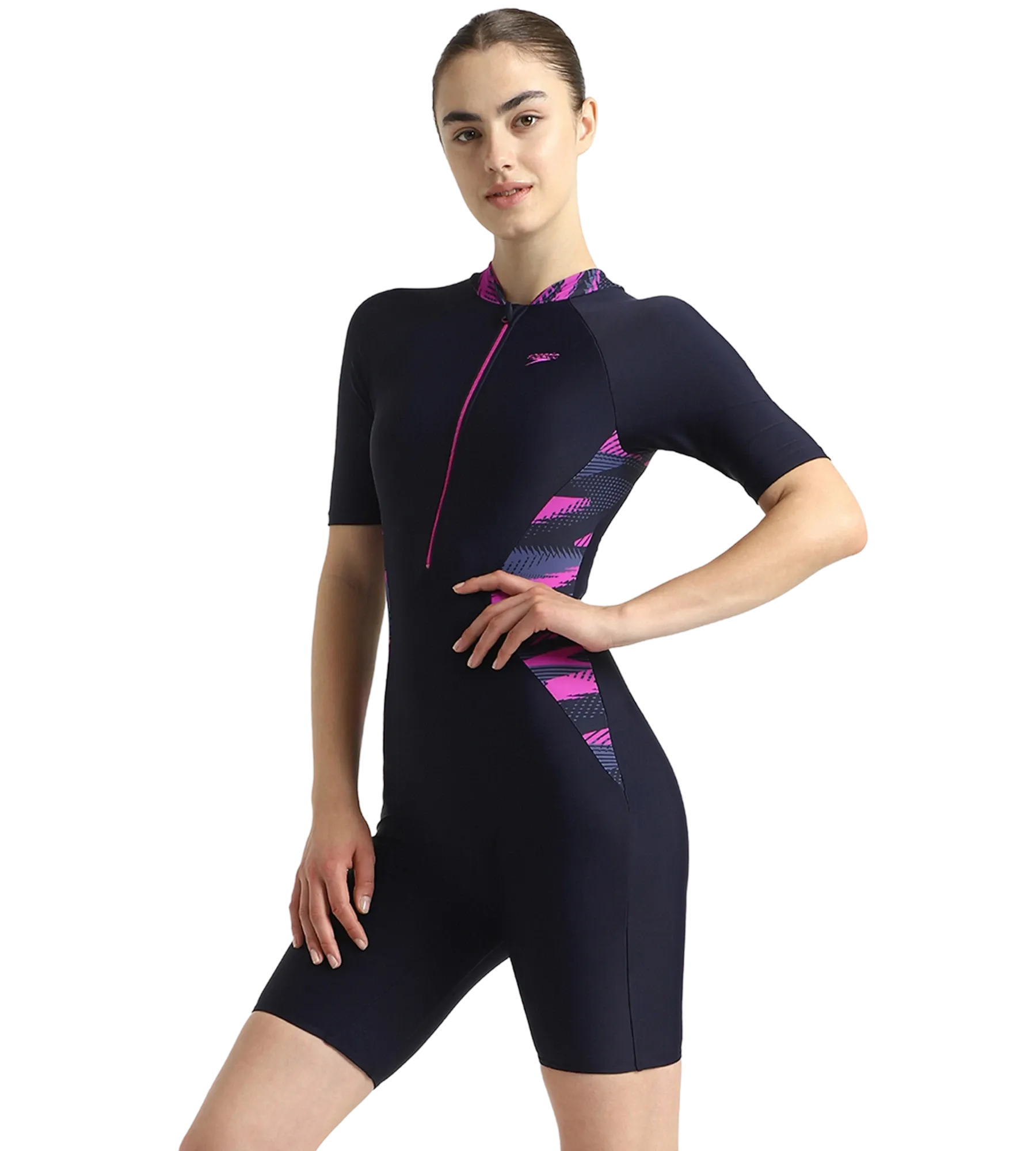 Women's Endurance10 Essential Splice Print Closedback Kneesuit - True Navy. Hapuna Blue & Diva - Image 3