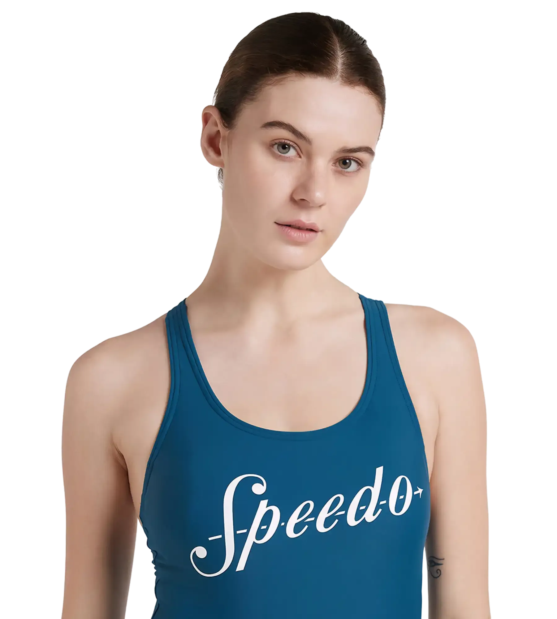 Women's Endurance 10 Heritage Logo Racerback One Piece Swimwear - Dark Teal & White - Image 9