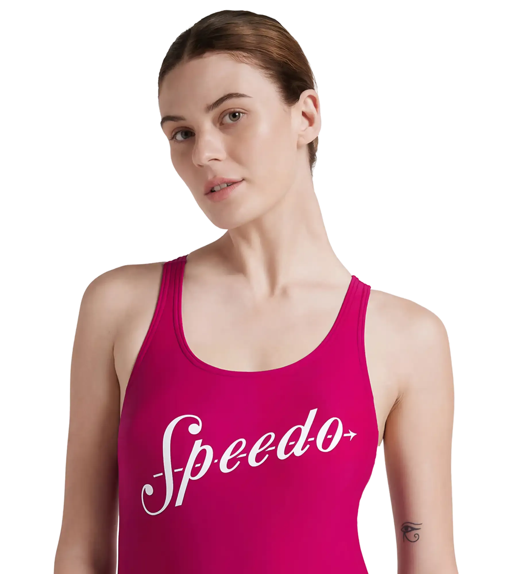 Women's Endura Brite Fabric Heritage Logo Racerback One Piece Swimwear - Berry & White - Image 9
