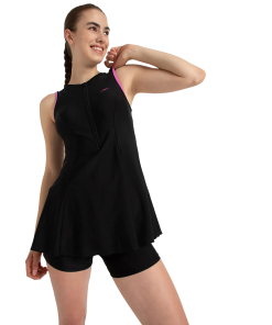 Women's Endurance10 Closedback Swimdress With Boyleg - Black & Neon Violet