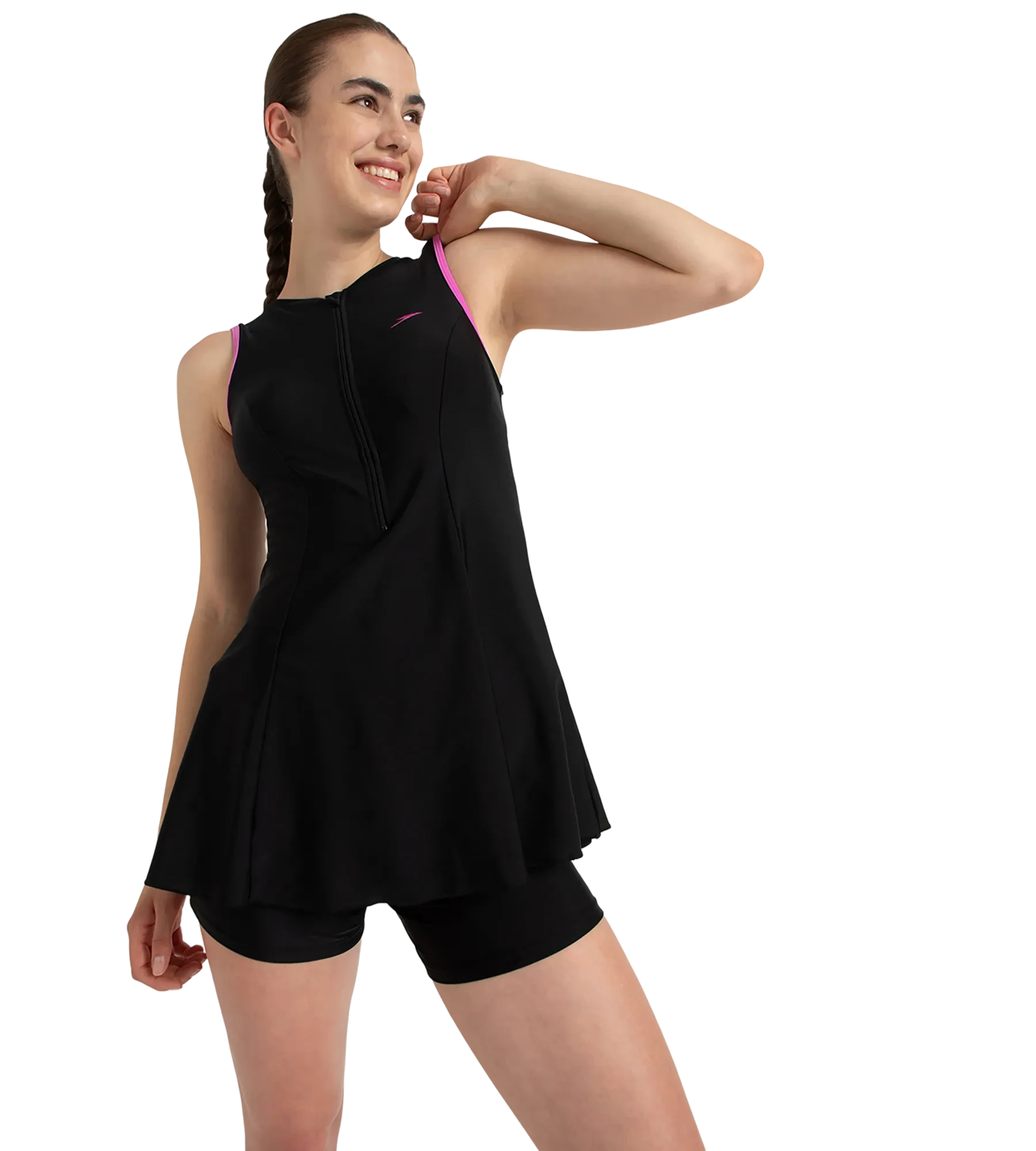 Women's Endurance10 Closedback Swimdress With Boyleg - Black & Neon Violet