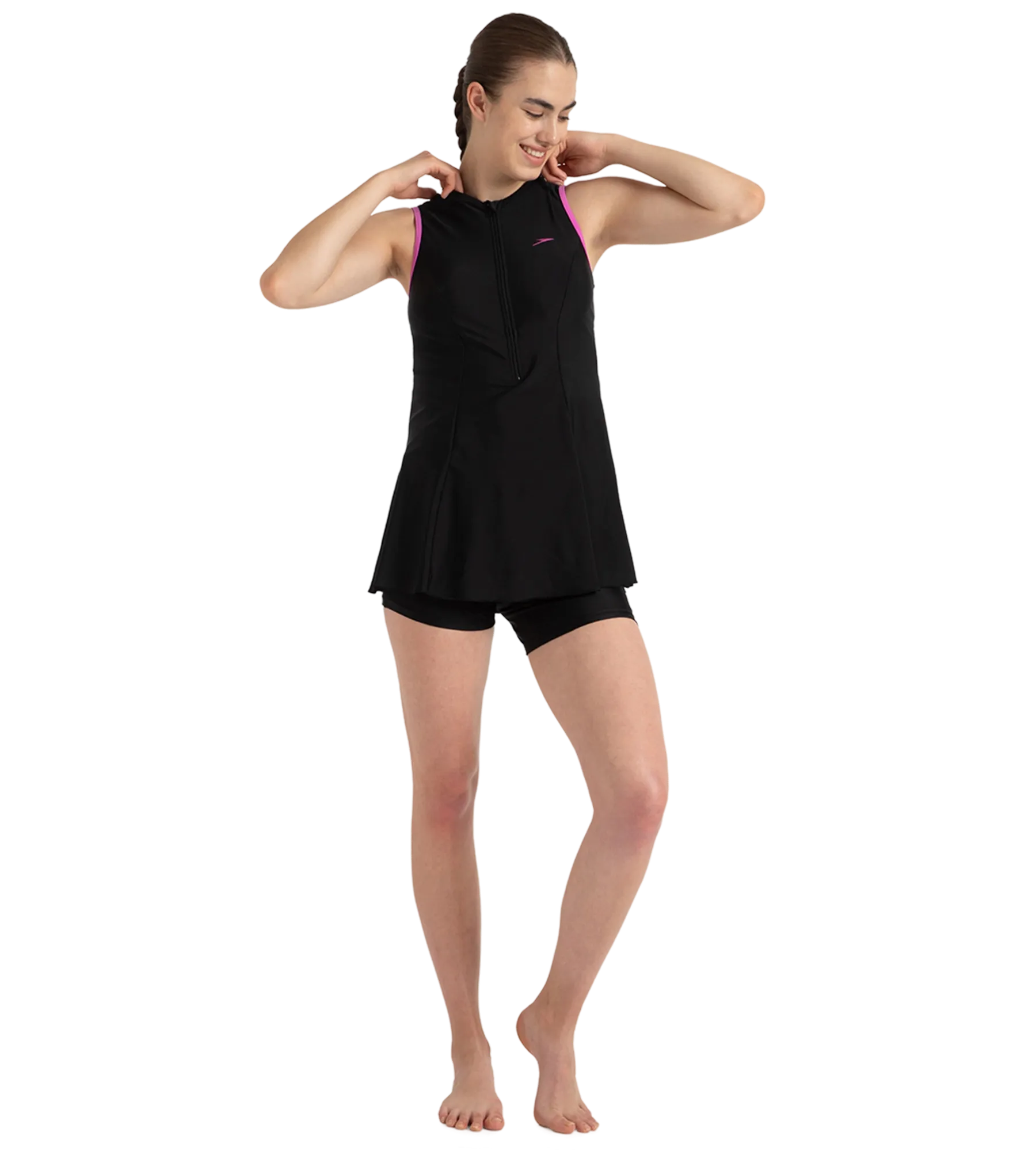 Women's Endurance10 Closedback Swimdress With Boyleg - Black & Neon Violet - Image 6