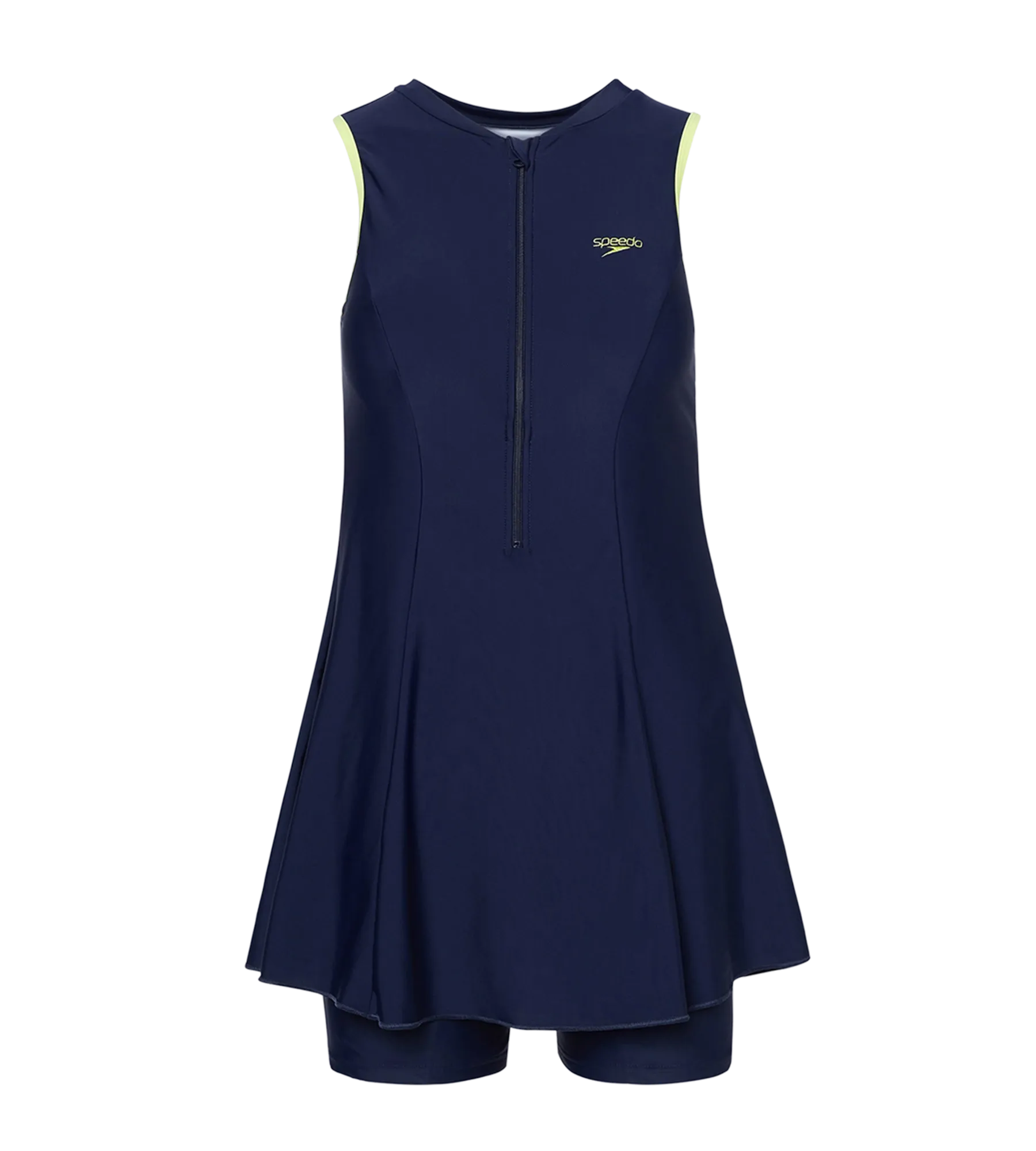 Women's Endurance10 Closedback Swimdress With Boyleg - True Navy & Electric Lime - Image 10