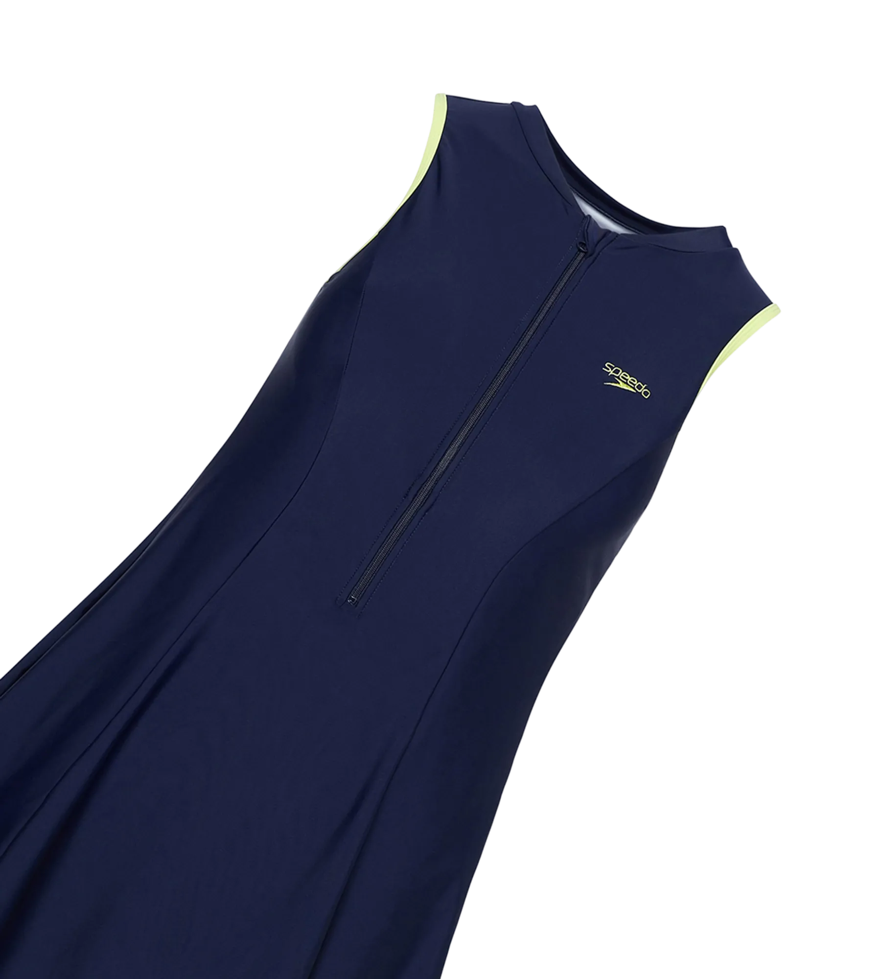 Women's Endurance10 Closedback Swimdress With Boyleg - True Navy & Electric Lime - Image 11