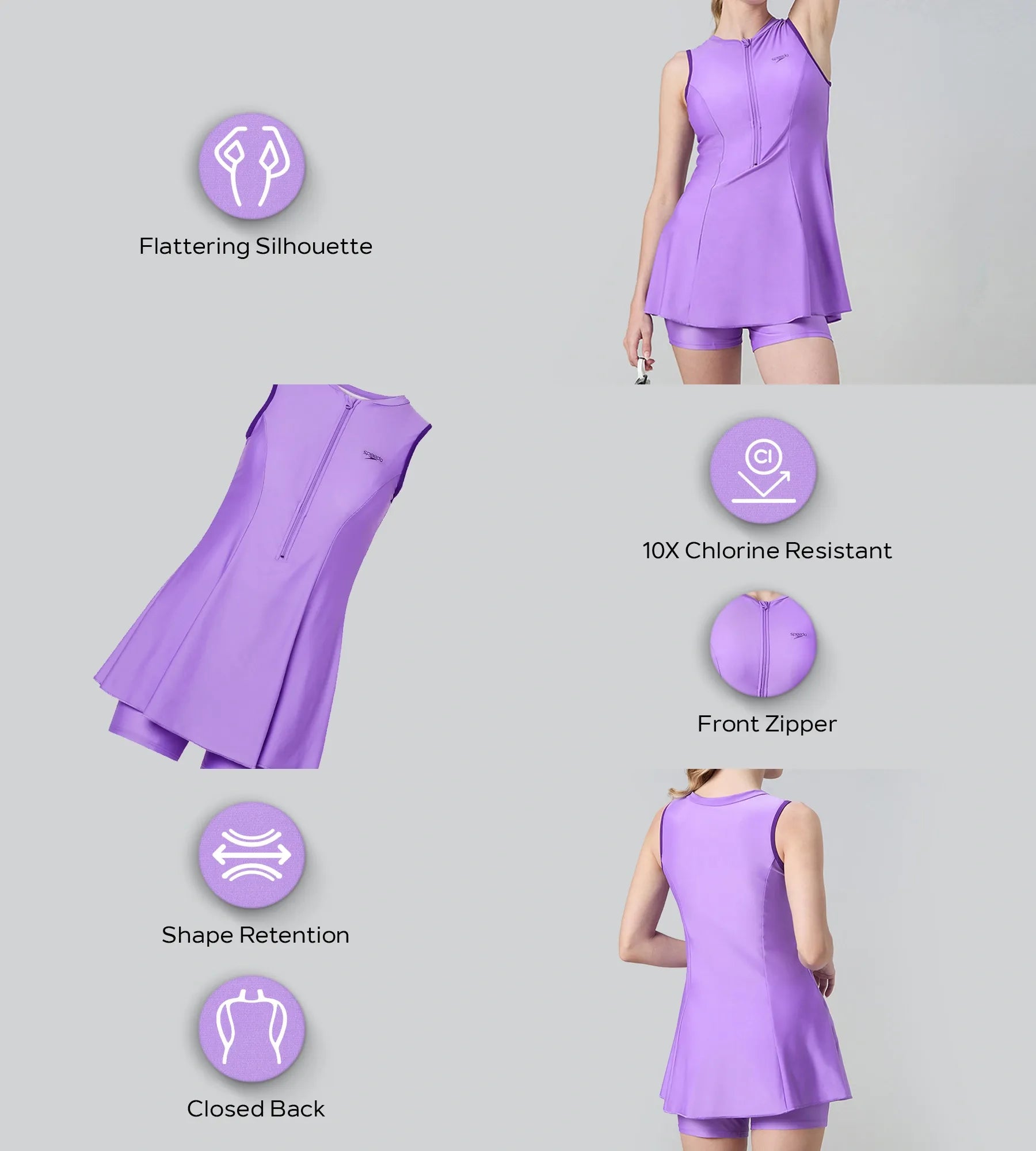 Women's Endurabrite Closedback Swimdress With Boyleg - Purple Mist & Tillandsia Purple - Image 3