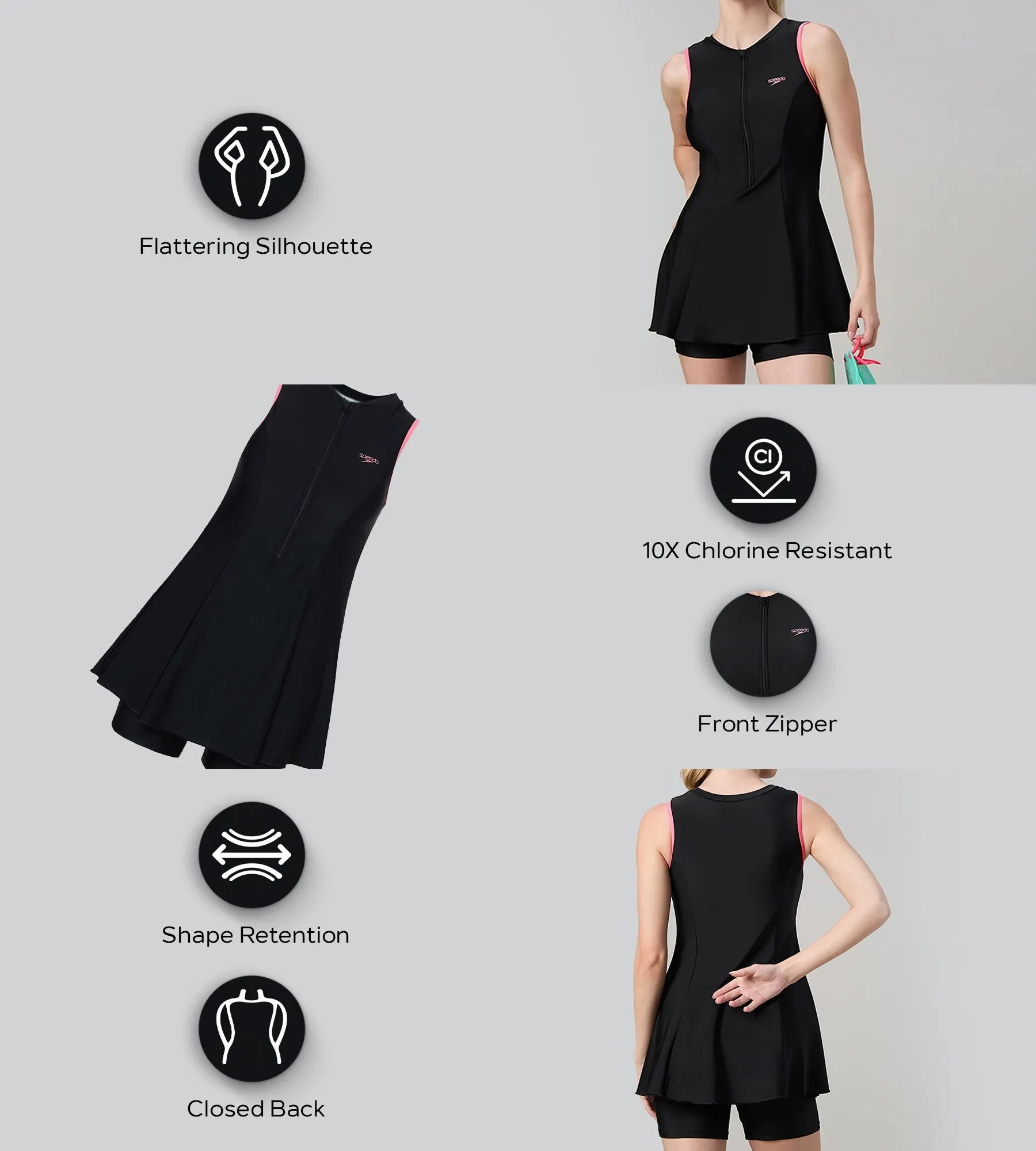 Women's Endurance10 Closedback Swimdress With Boyleg - Black & Pink Lemonade - Image 2