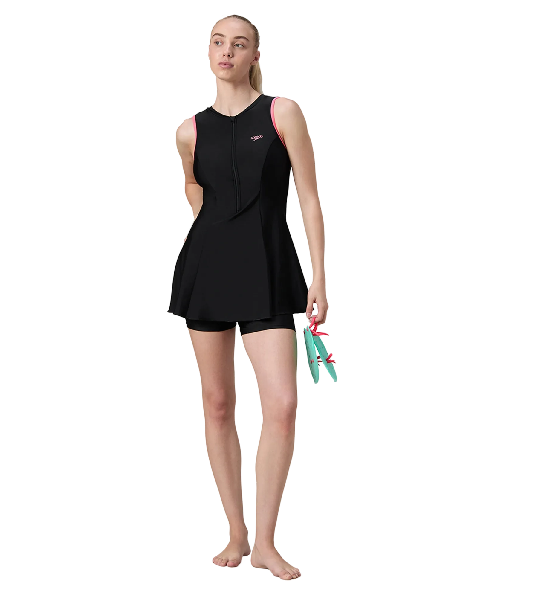 Women's Endurance10 Closedback Swimdress With Boyleg - Black & Pink Lemonade - Image 6