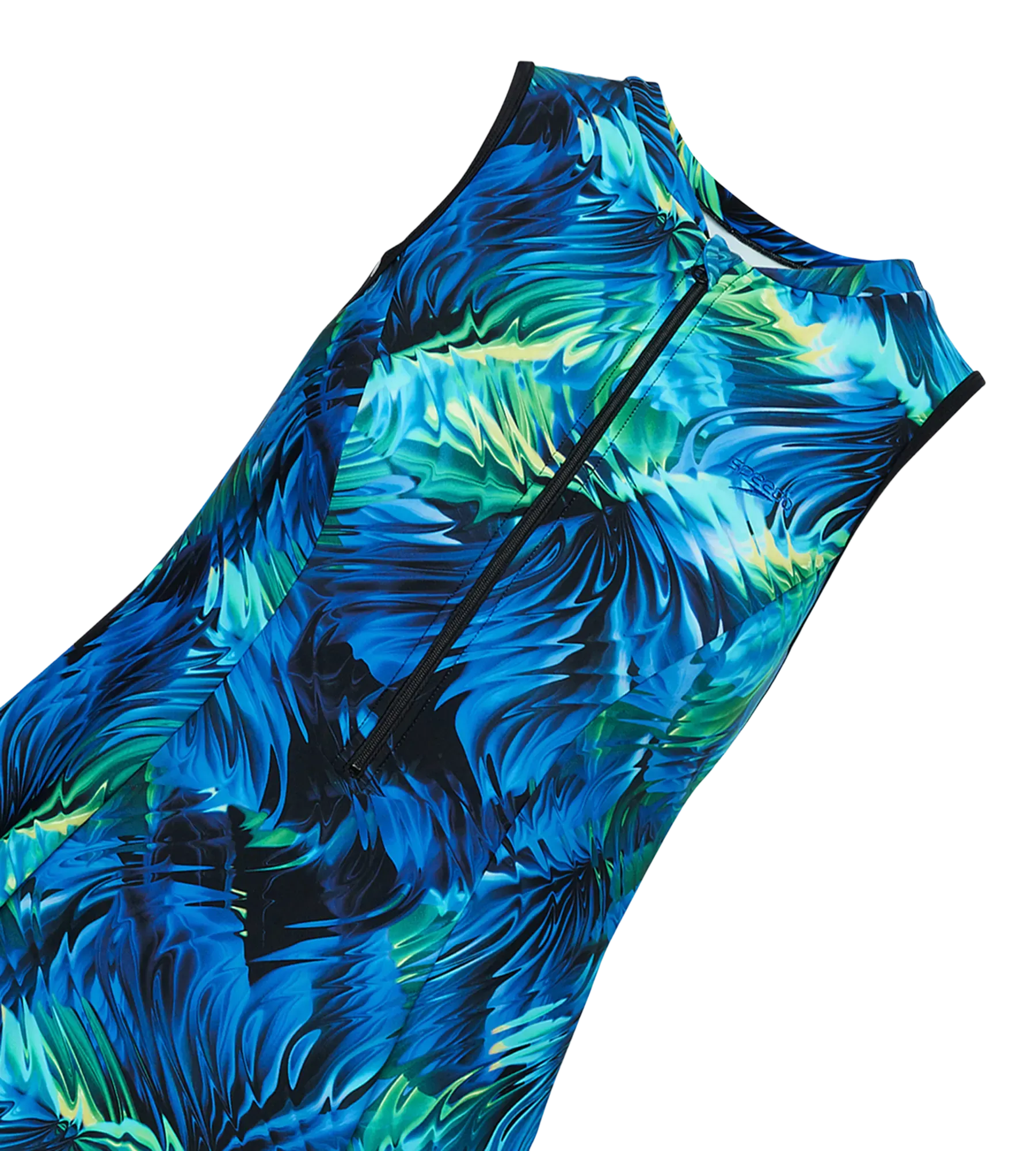 Women's Endurance10 Printed Closedback Swimdress With Boyleg - Black & Deep Saffire - Image 12