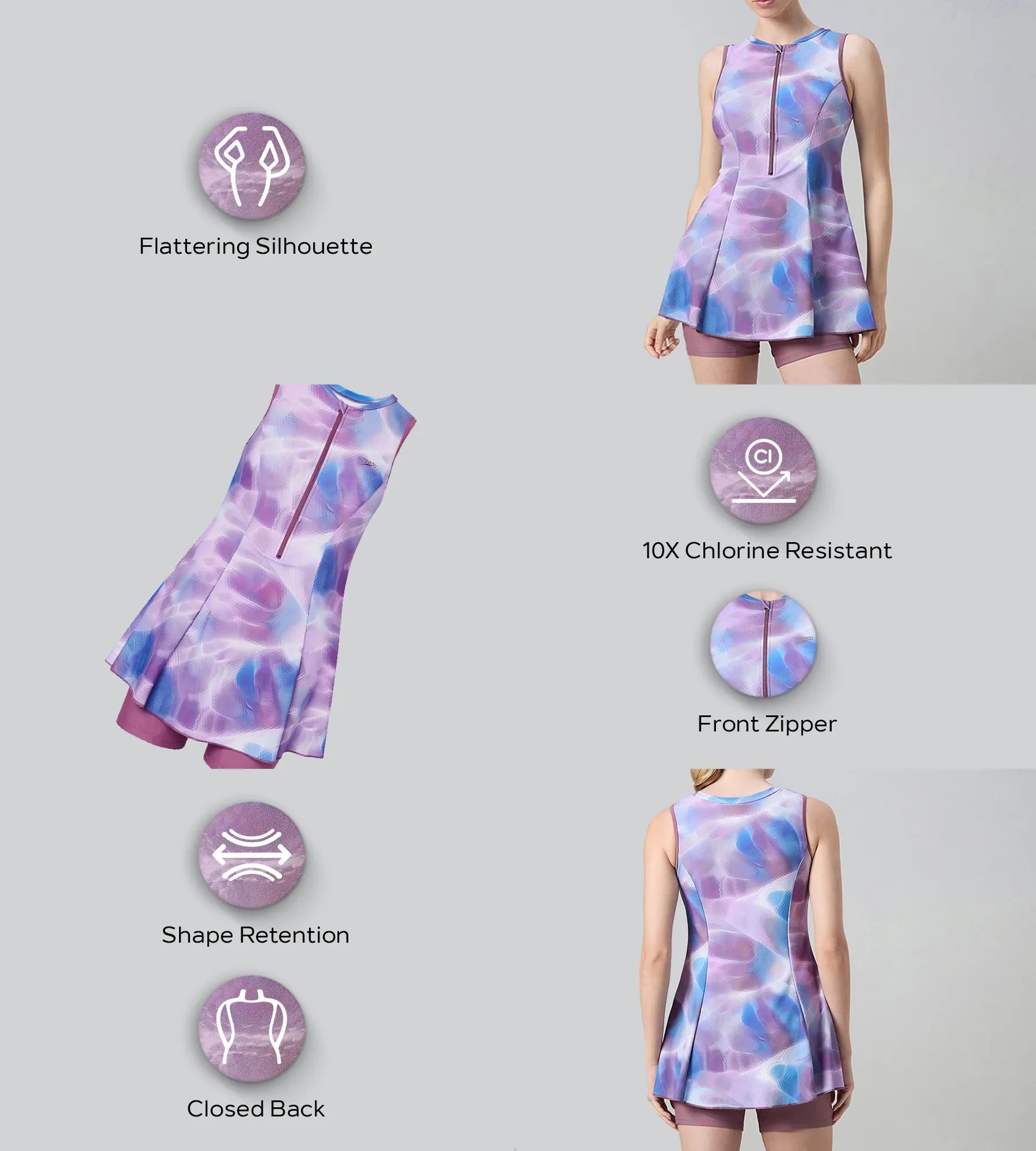 Women's Endurabrite Printed Closedback Swimdress With Boyleg - Rum Raisin - Image 2