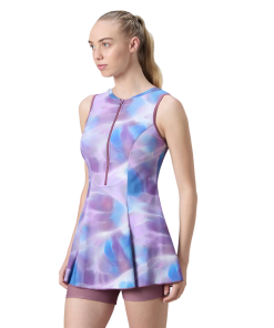 Women's Endurabrite Printed Closedback Swimdress With Boyleg - Rum Raisin