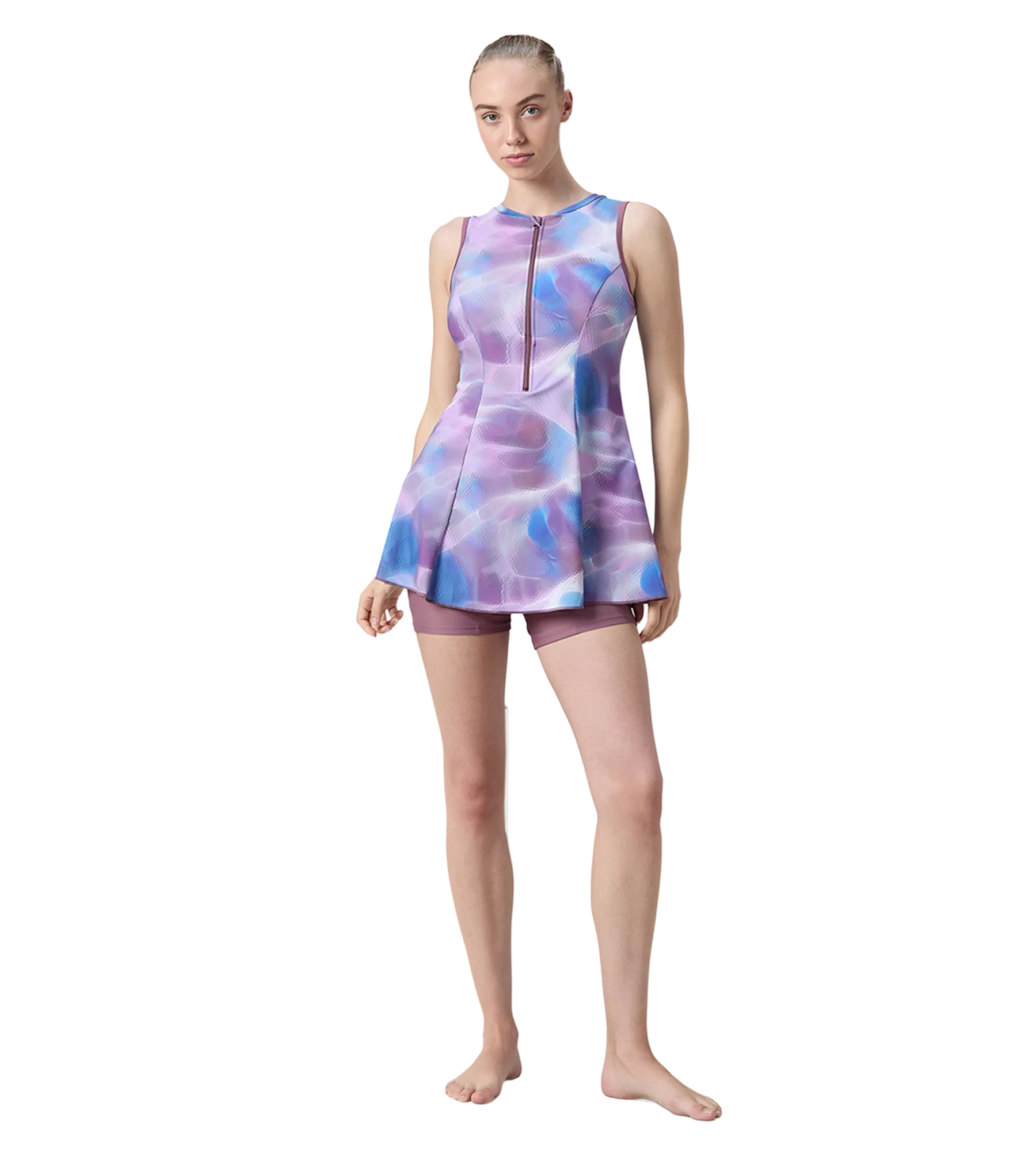 Women's Endurabrite Printed Closedback Swimdress With Boyleg - Rum Raisin - Image 6