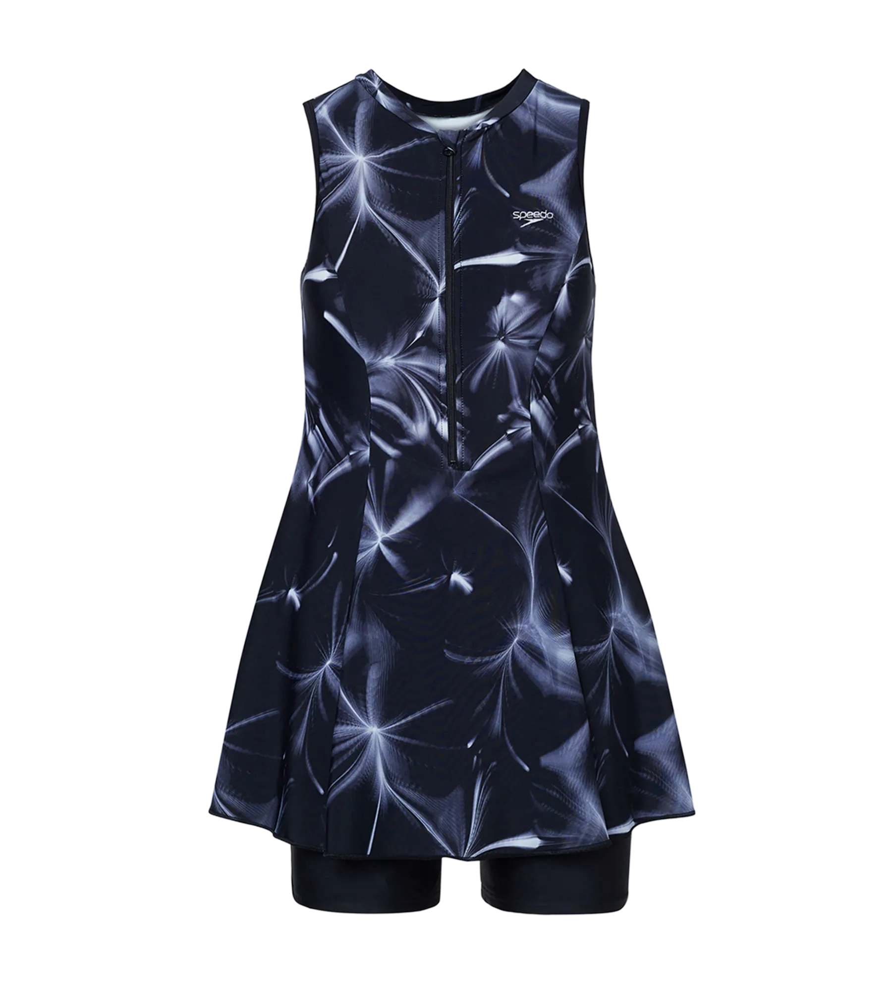 Women's Endurance10 Printed Closedback Swimdress With Boyleg - Black & Grey - Image 10