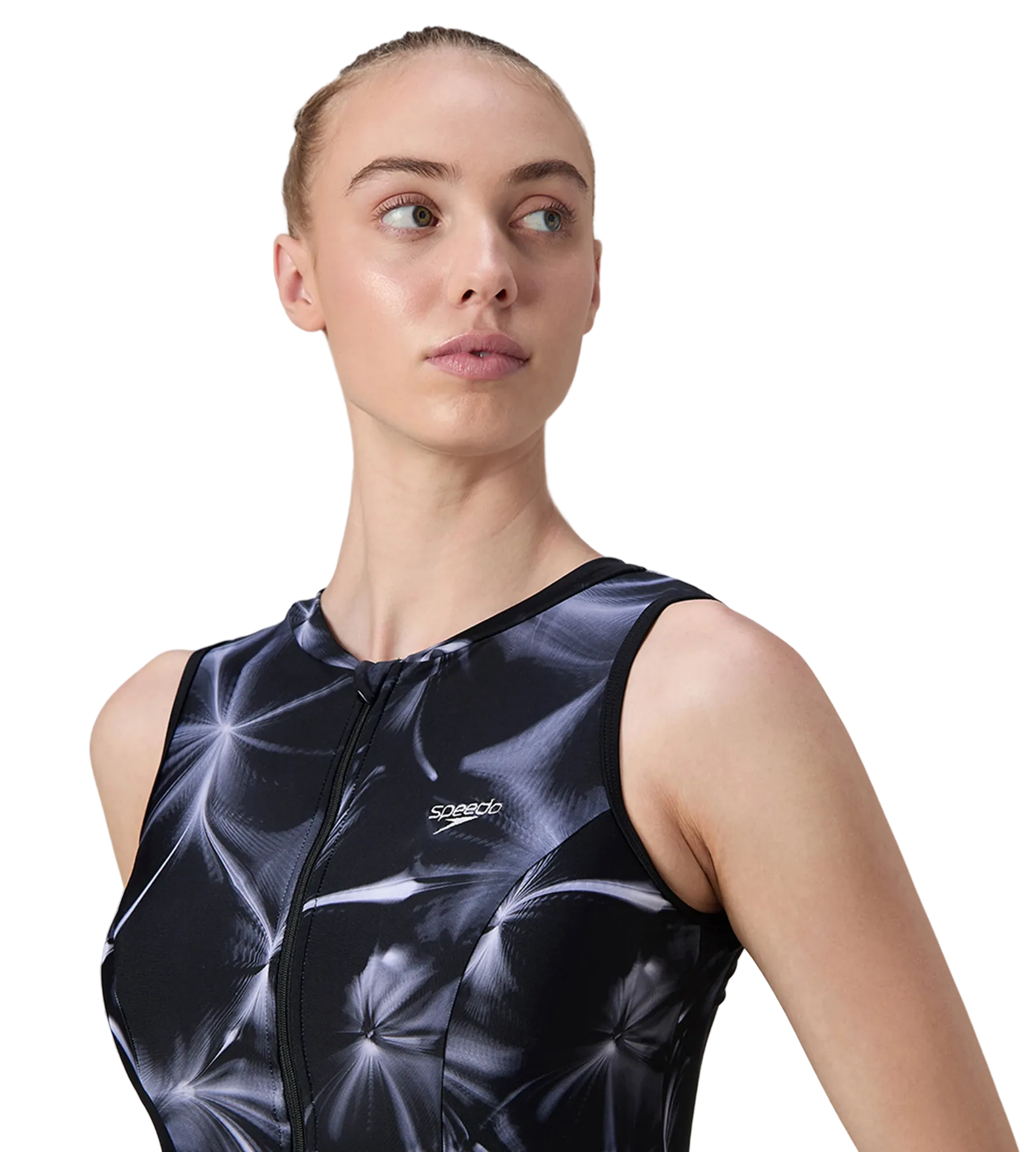 Women's Endurance10 Printed Closedback Swimdress With Boyleg - Black & Grey - Image 6