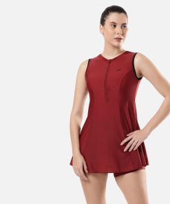 Women's Endura Brite Closedback Swimdress With Boyleg - Oxblood & Black